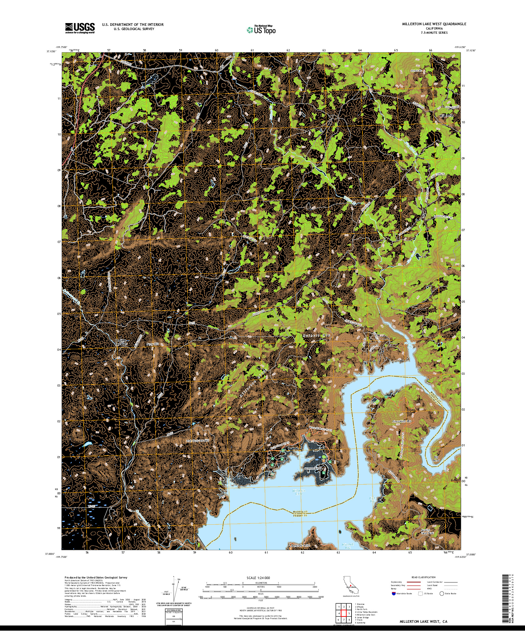 US TOPO 7.5-MINUTE MAP FOR MILLERTON LAKE WEST, CA
