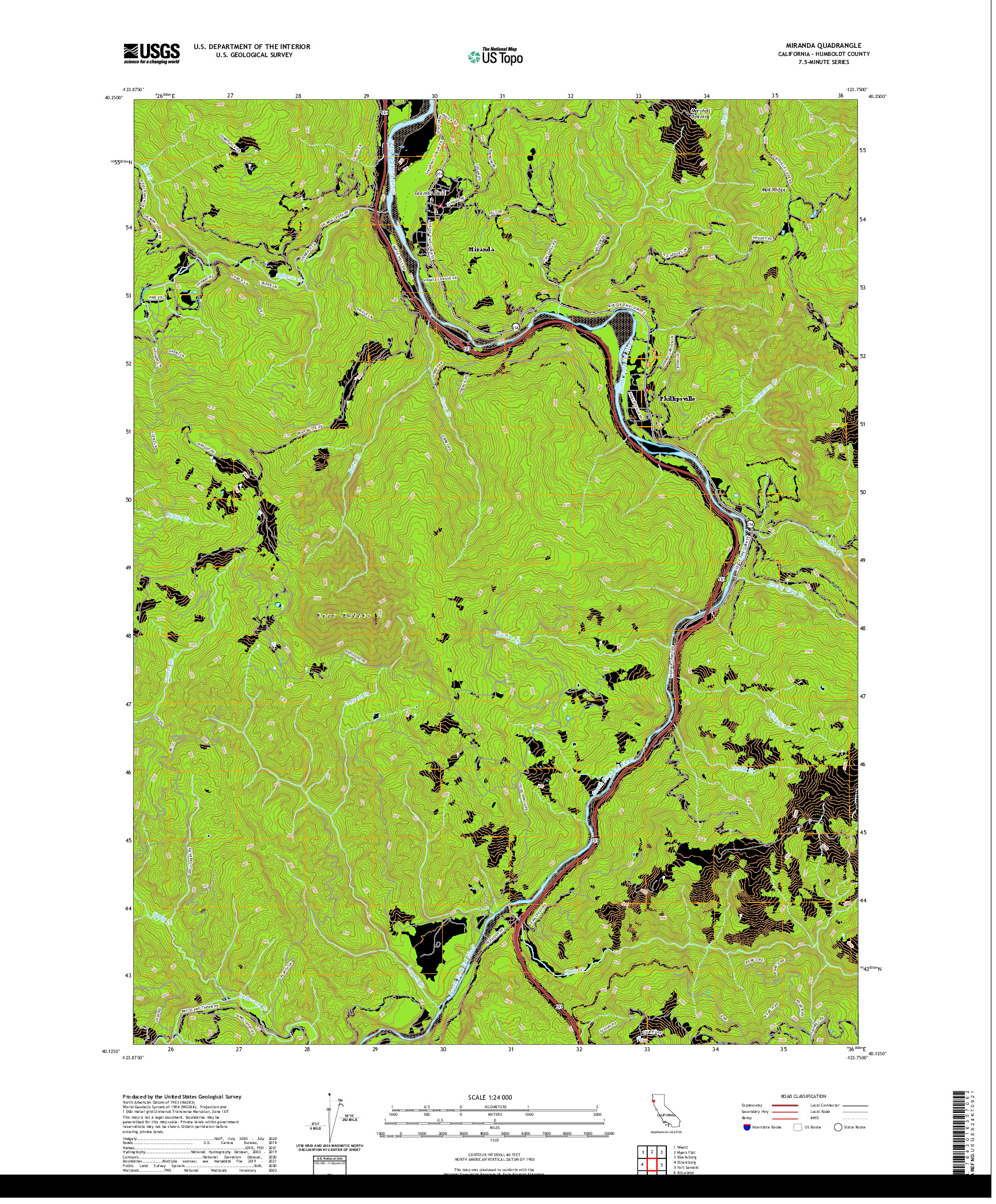 US TOPO 7.5-MINUTE MAP FOR MIRANDA, CA