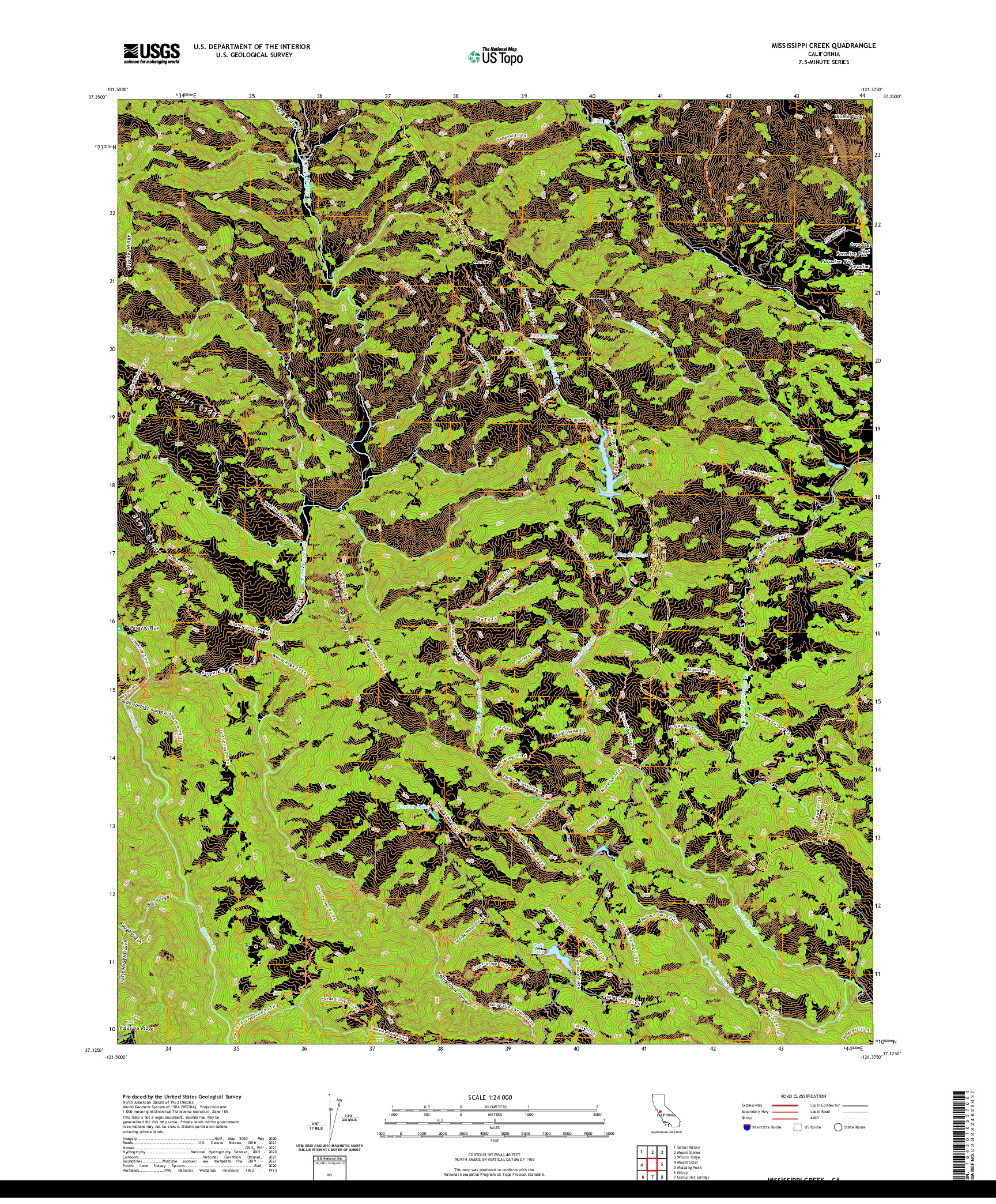 US TOPO 7.5-MINUTE MAP FOR MISSISSIPPI CREEK, CA