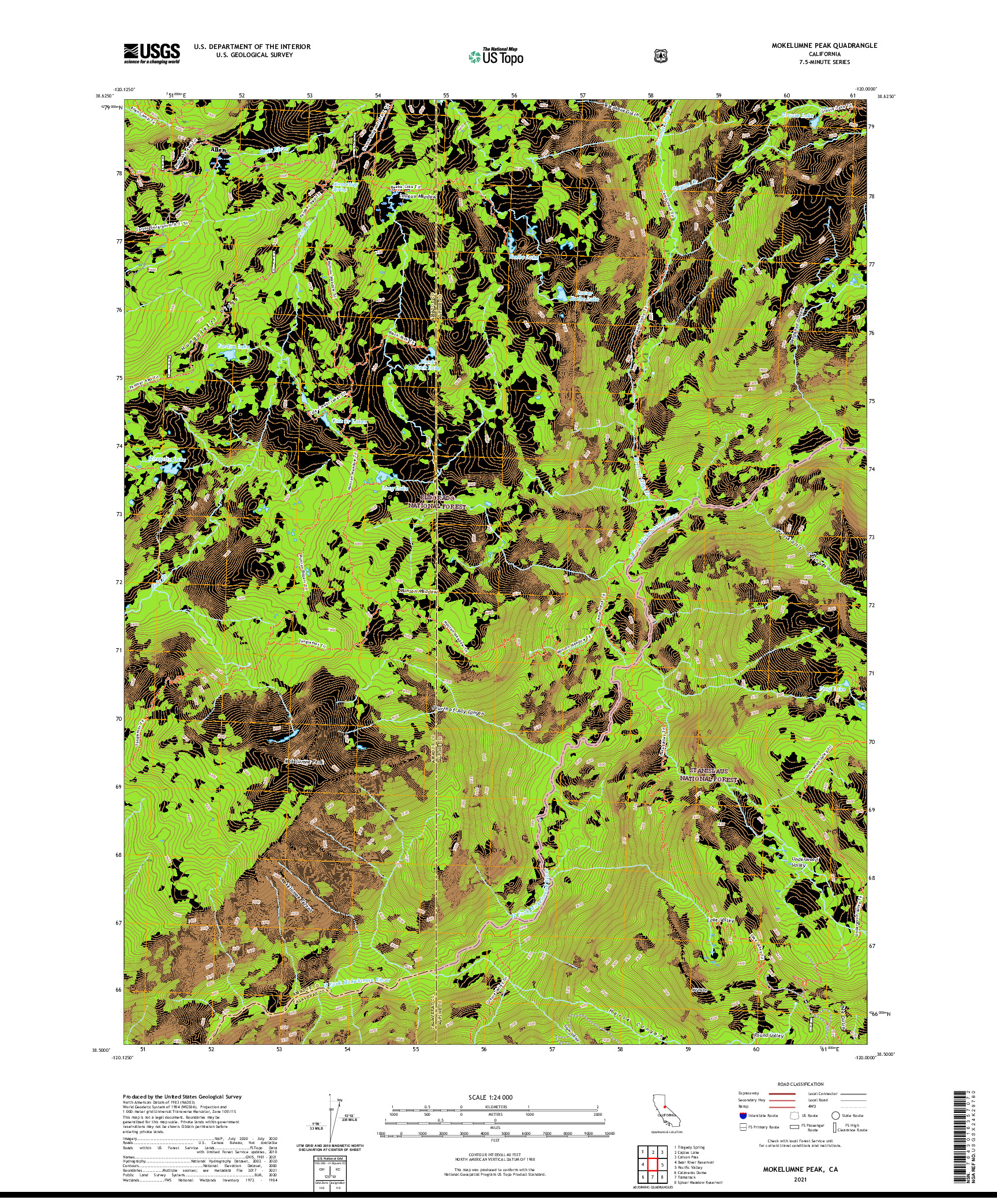 US TOPO 7.5-MINUTE MAP FOR MOKELUMNE PEAK, CA