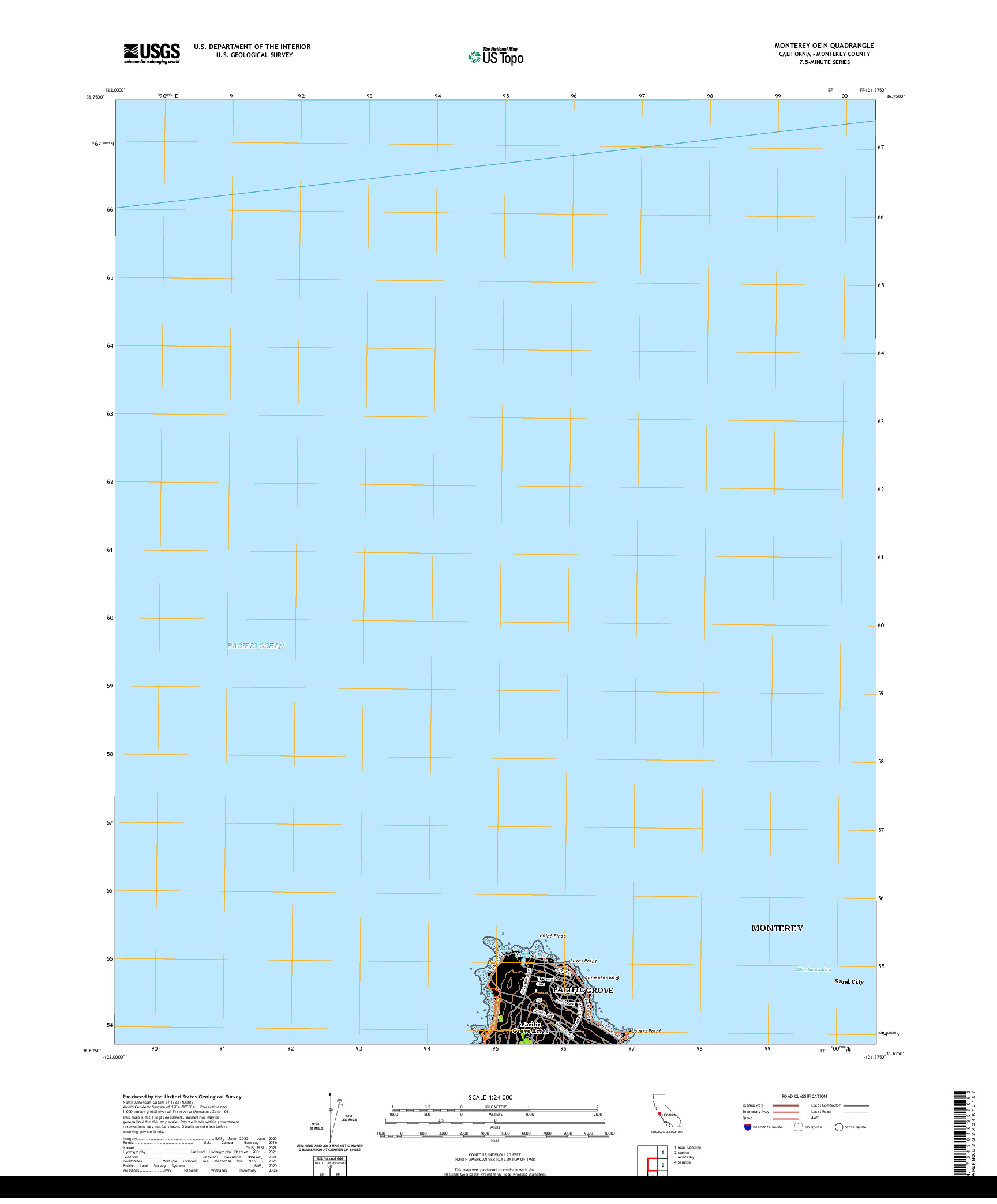 US TOPO 7.5-MINUTE MAP FOR MONTEREY OE N, CA