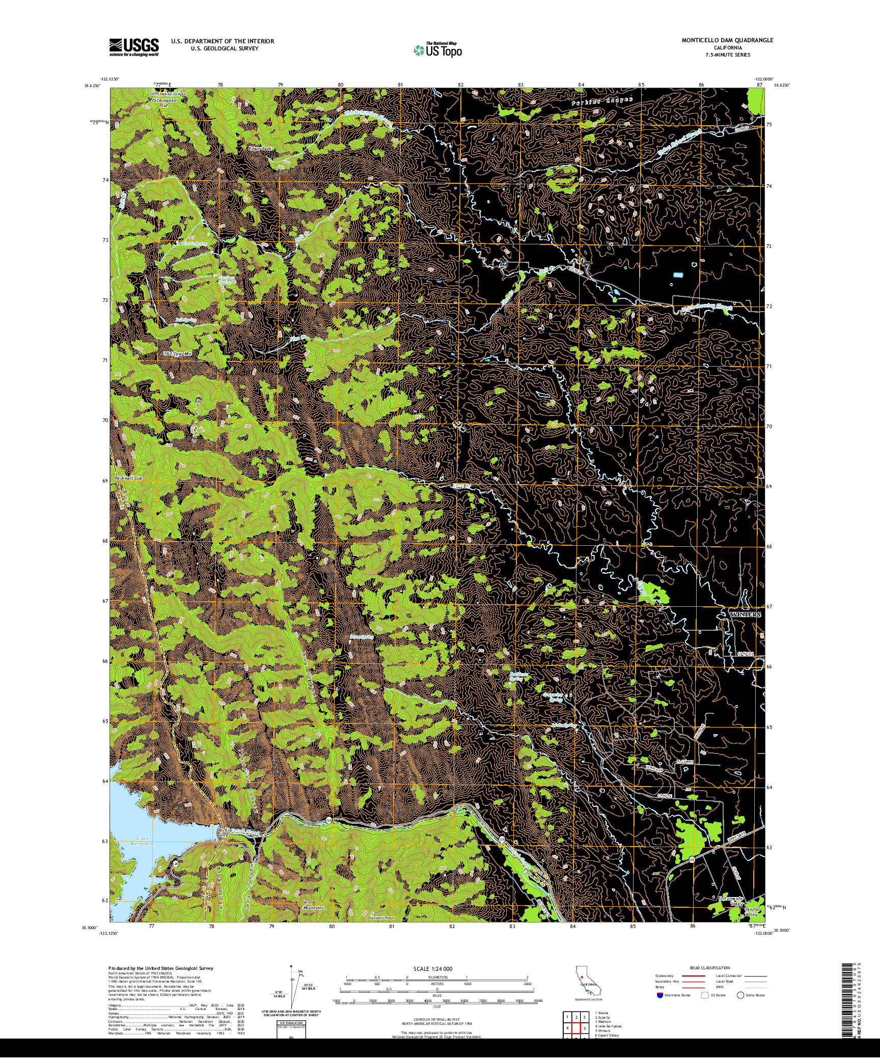 US TOPO 7.5-MINUTE MAP FOR MONTICELLO DAM, CA