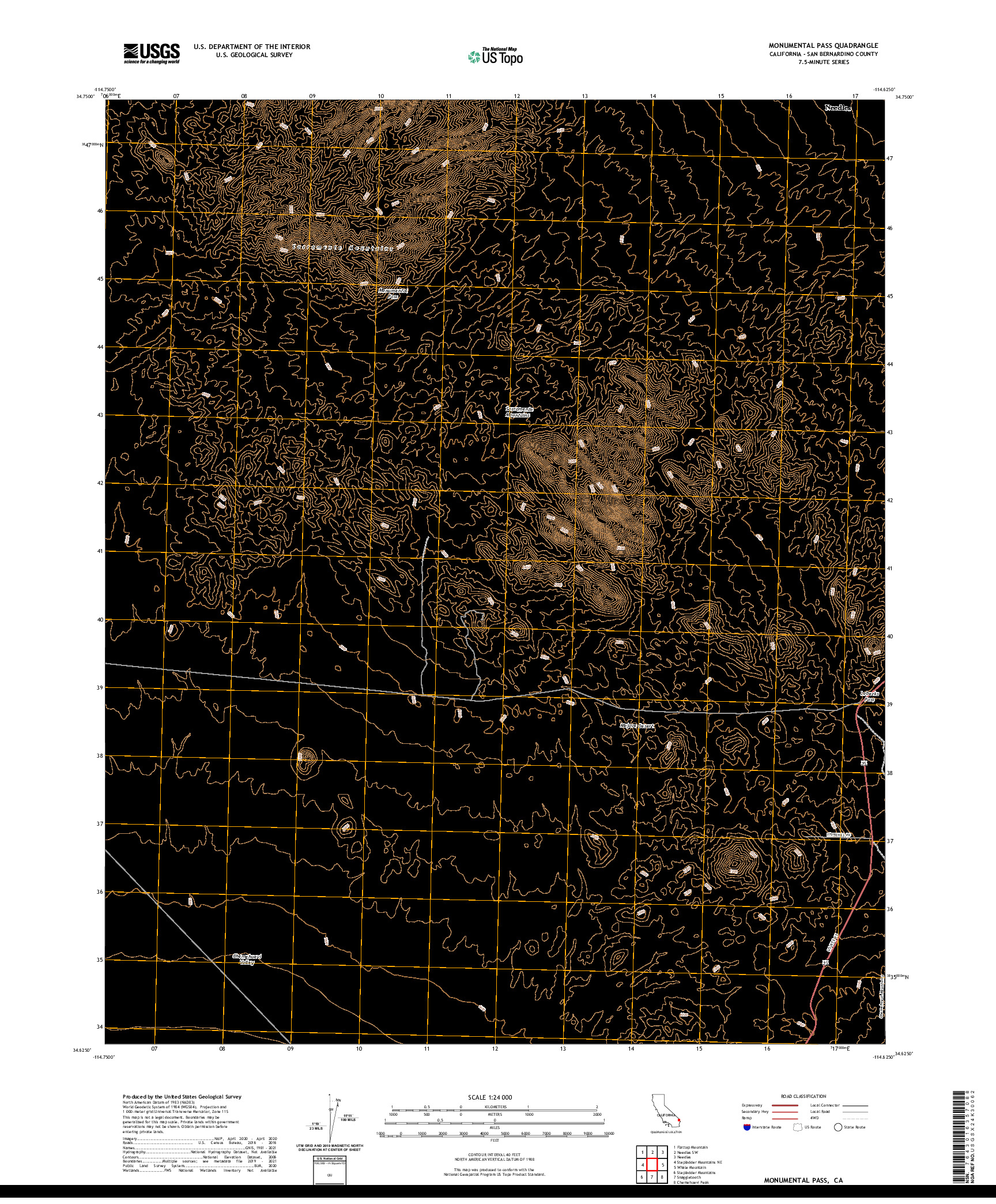 US TOPO 7.5-MINUTE MAP FOR MONUMENTAL PASS, CA