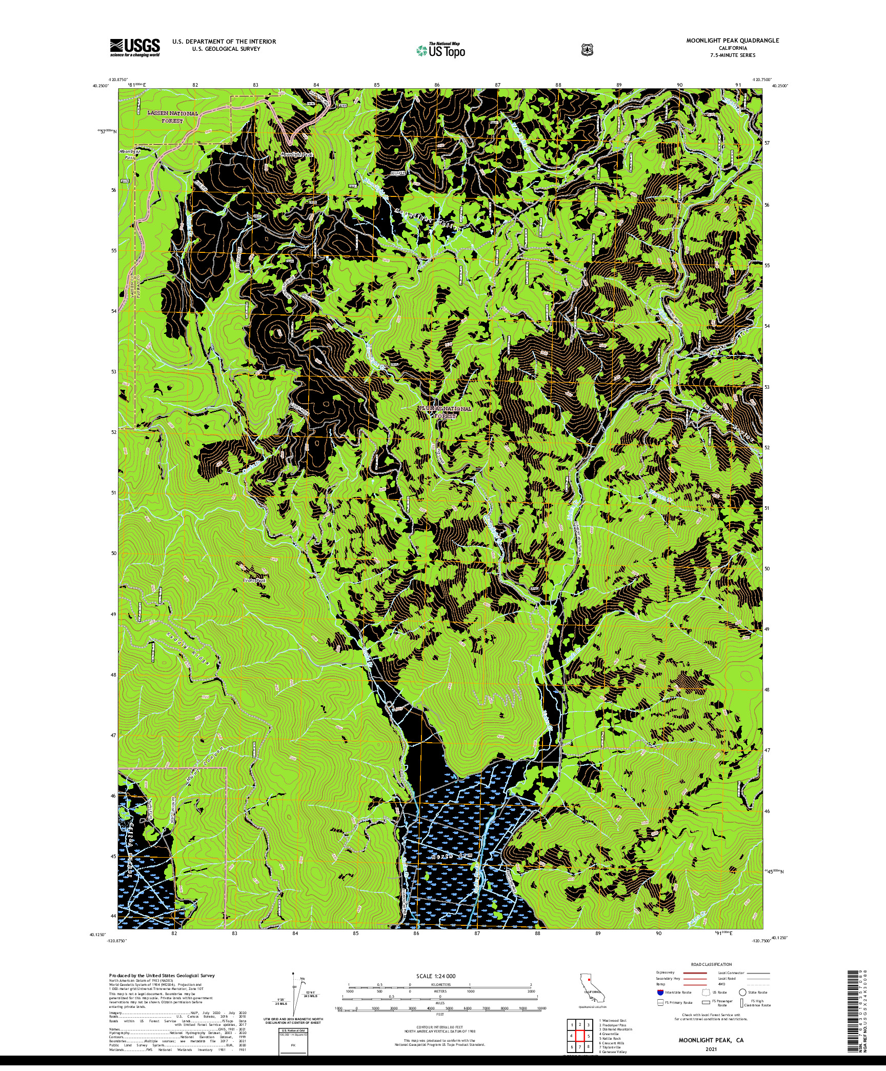 US TOPO 7.5-MINUTE MAP FOR MOONLIGHT PEAK, CA