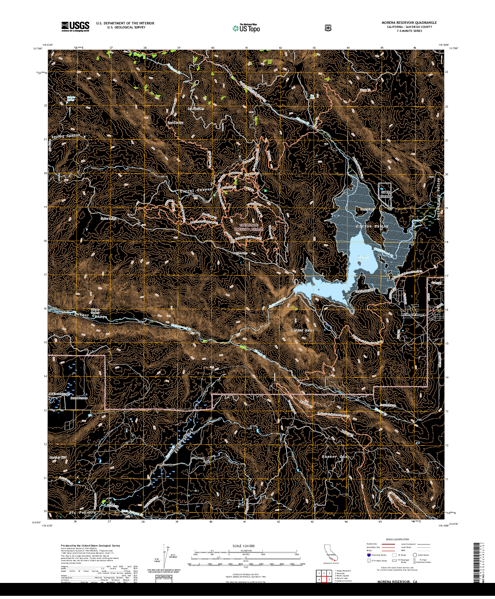 US TOPO 7.5-MINUTE MAP FOR MORENA RESERVOIR, CA