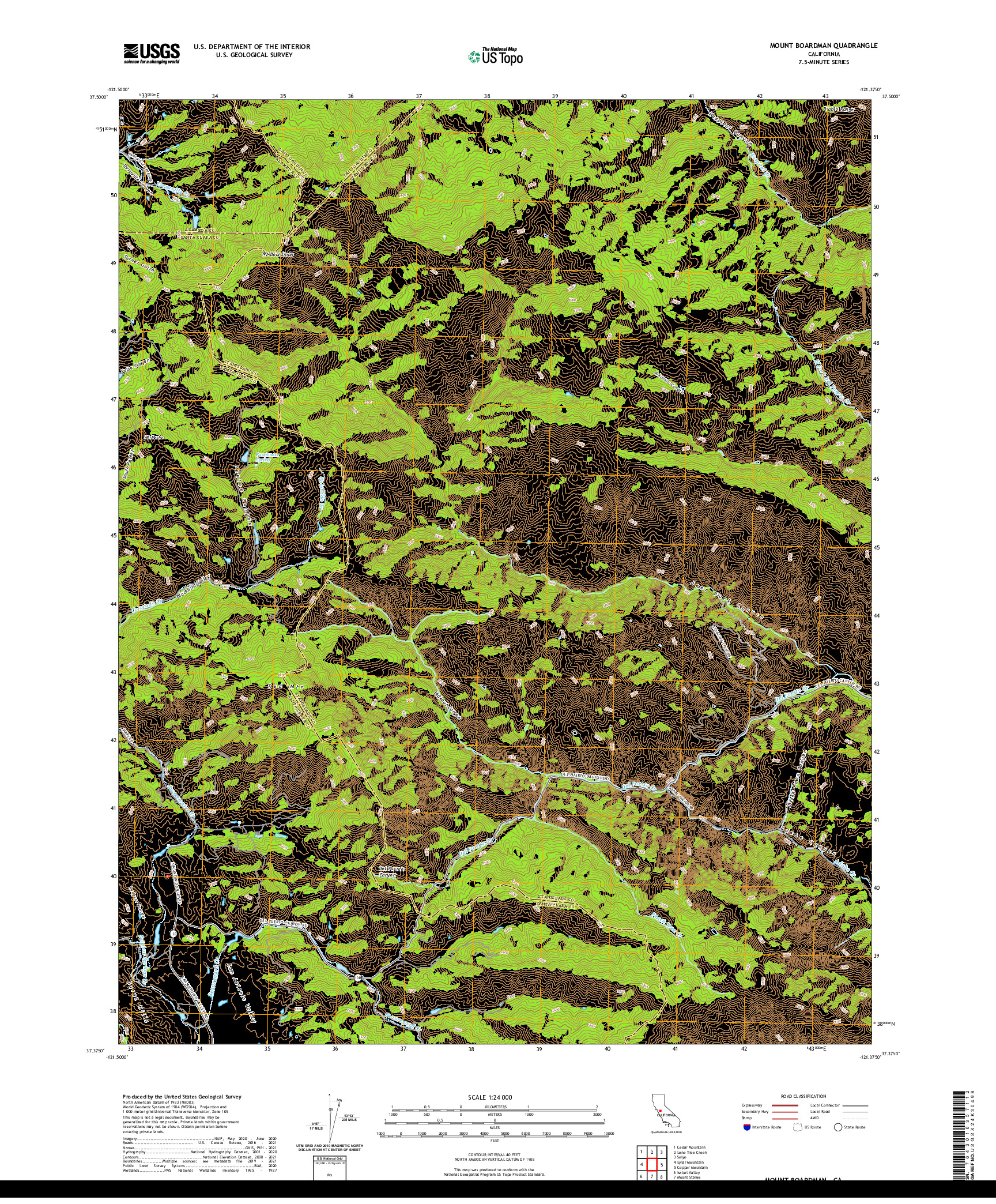 US TOPO 7.5-MINUTE MAP FOR MOUNT BOARDMAN, CA