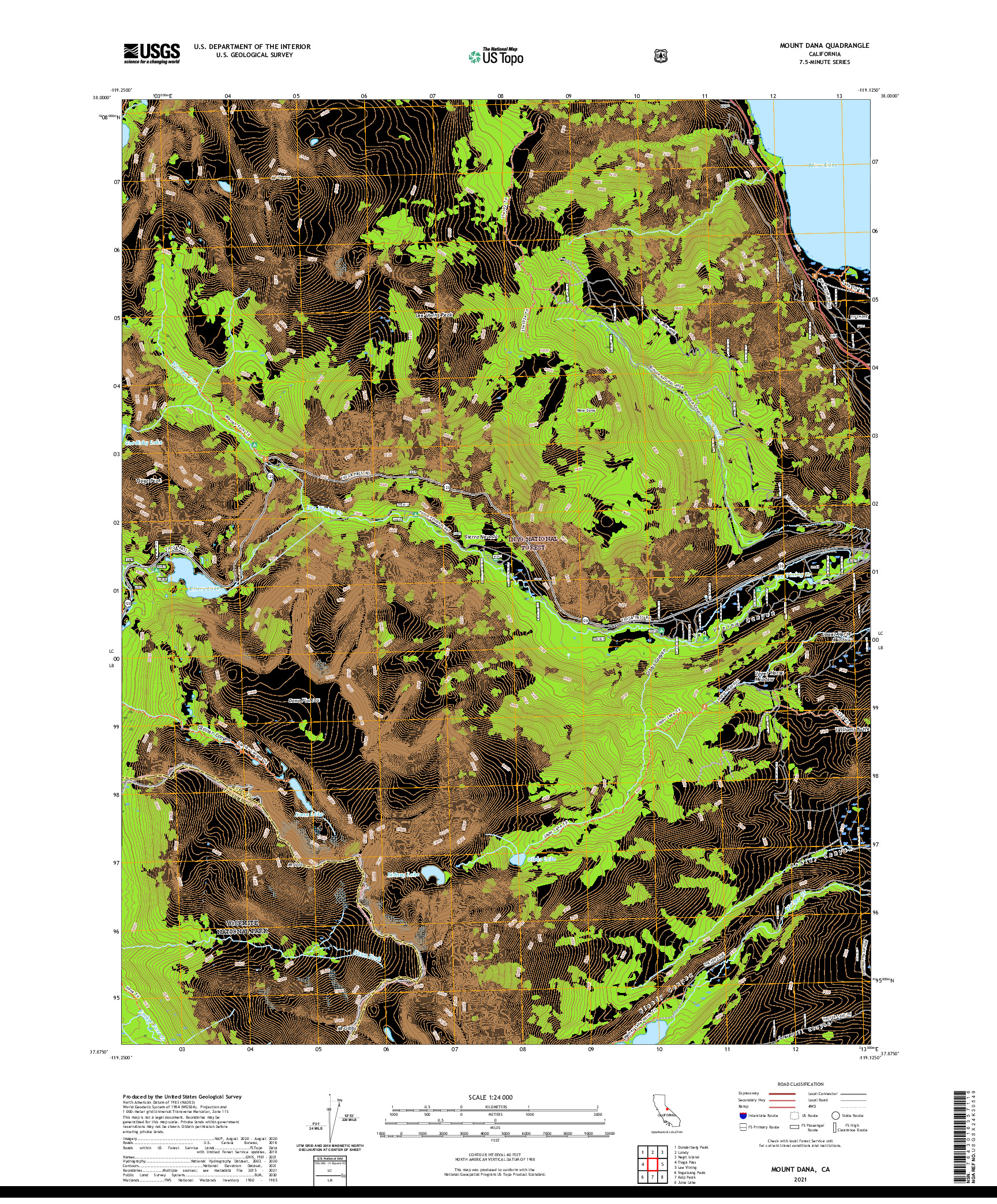 US TOPO 7.5-MINUTE MAP FOR MOUNT DANA, CA