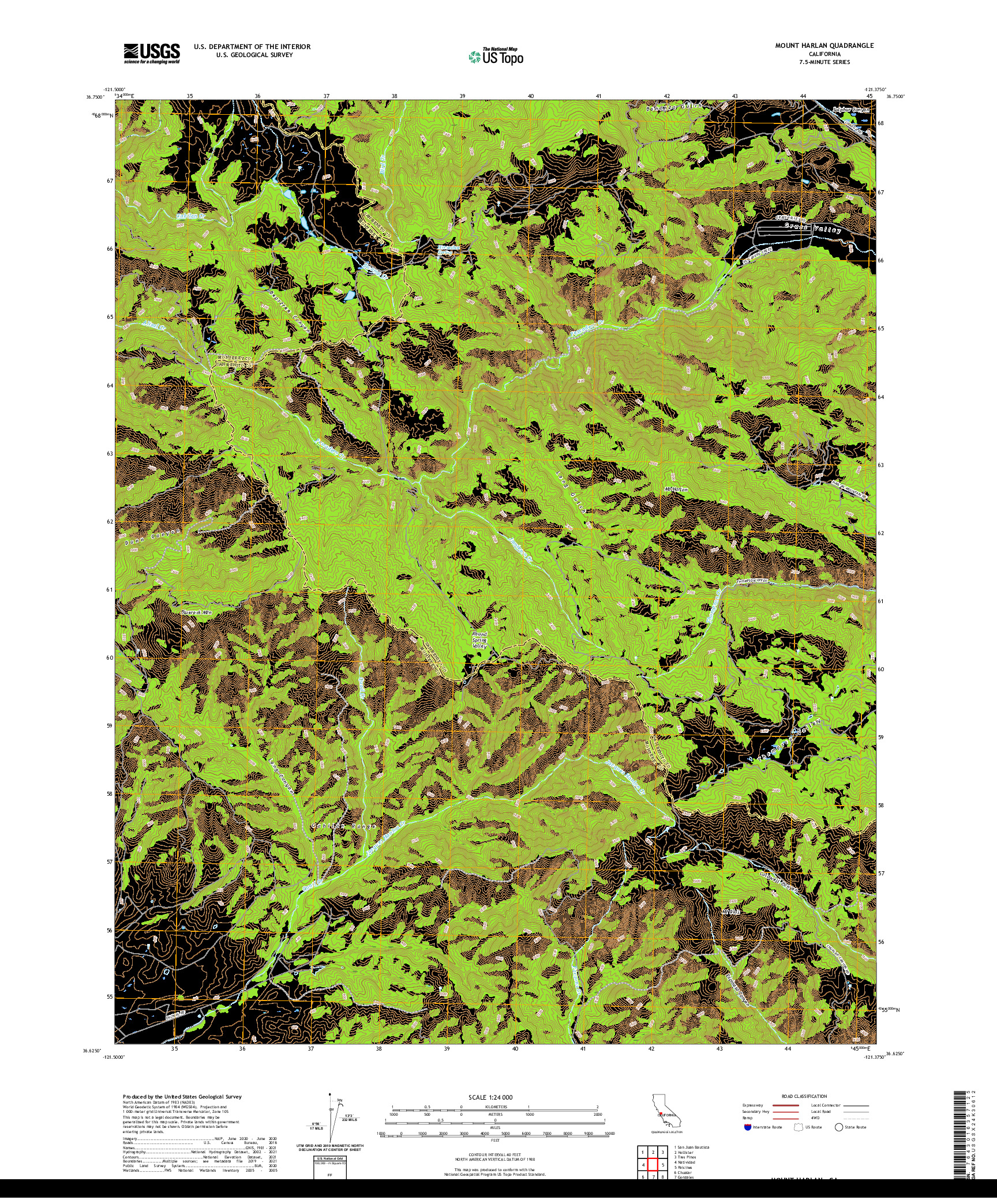 US TOPO 7.5-MINUTE MAP FOR MOUNT HARLAN, CA