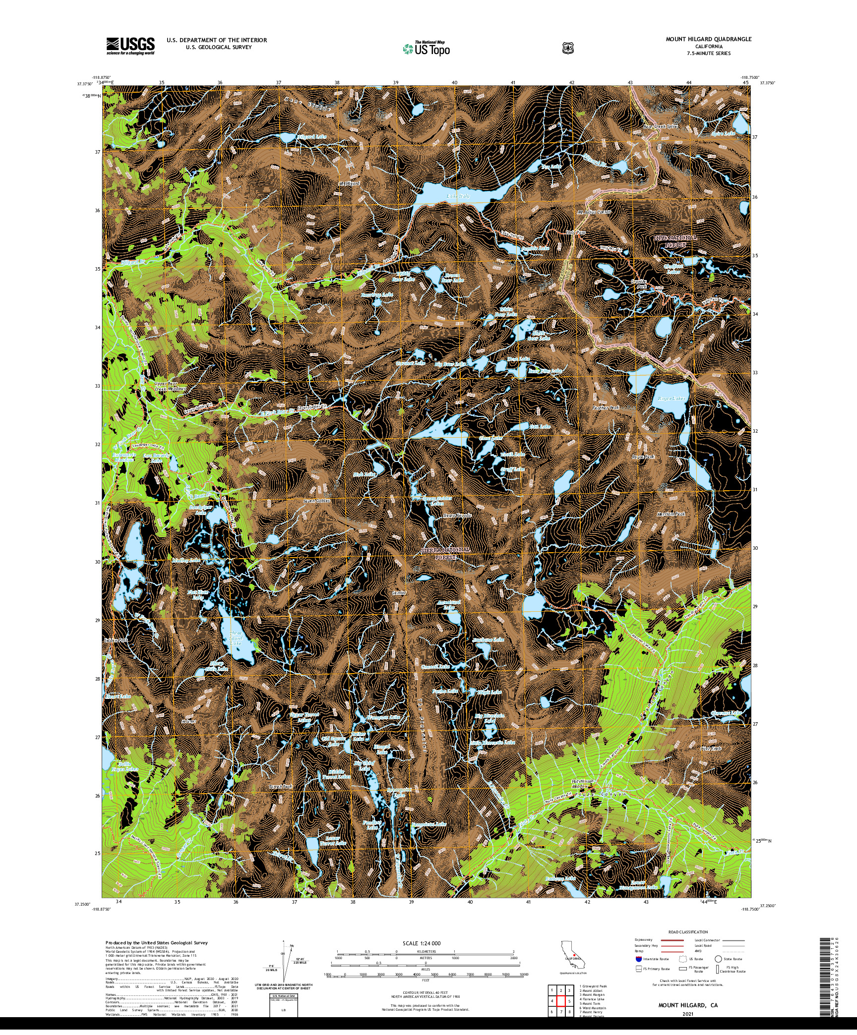 US TOPO 7.5-MINUTE MAP FOR MOUNT HILGARD, CA