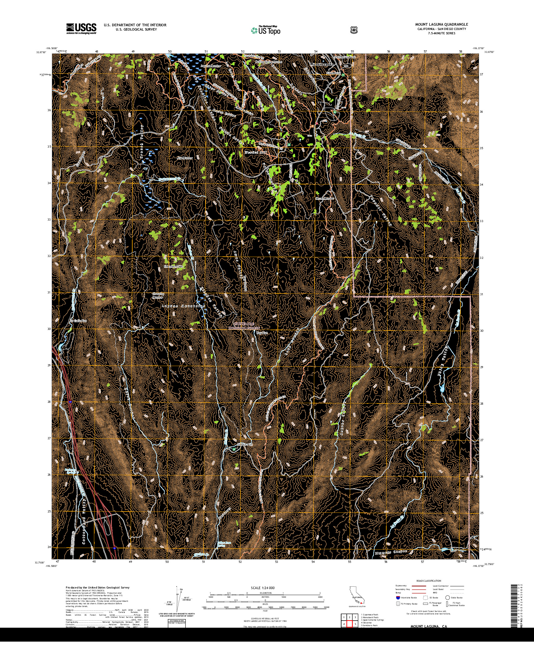 US TOPO 7.5-MINUTE MAP FOR MOUNT LAGUNA, CA