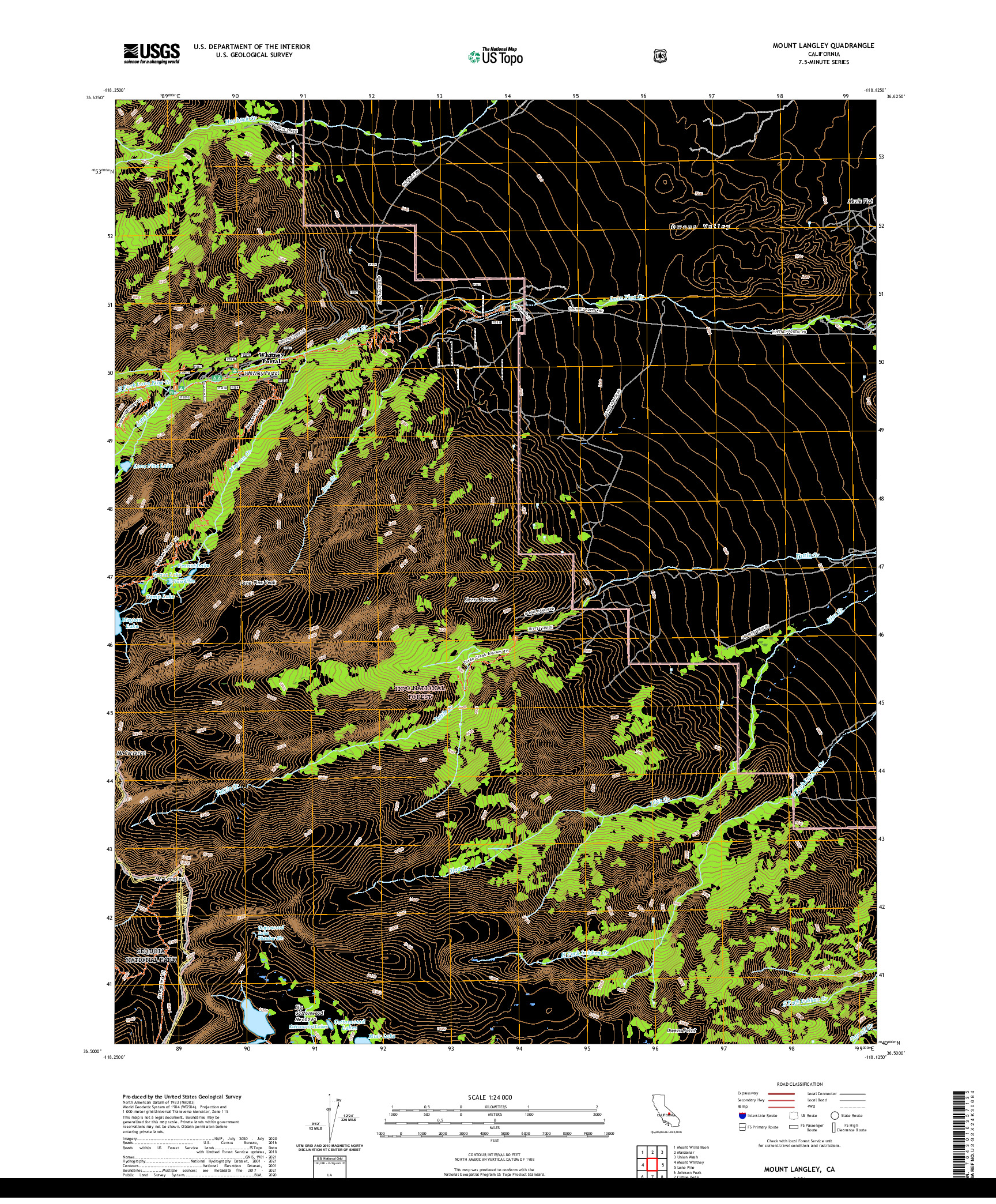 US TOPO 7.5-MINUTE MAP FOR MOUNT LANGLEY, CA