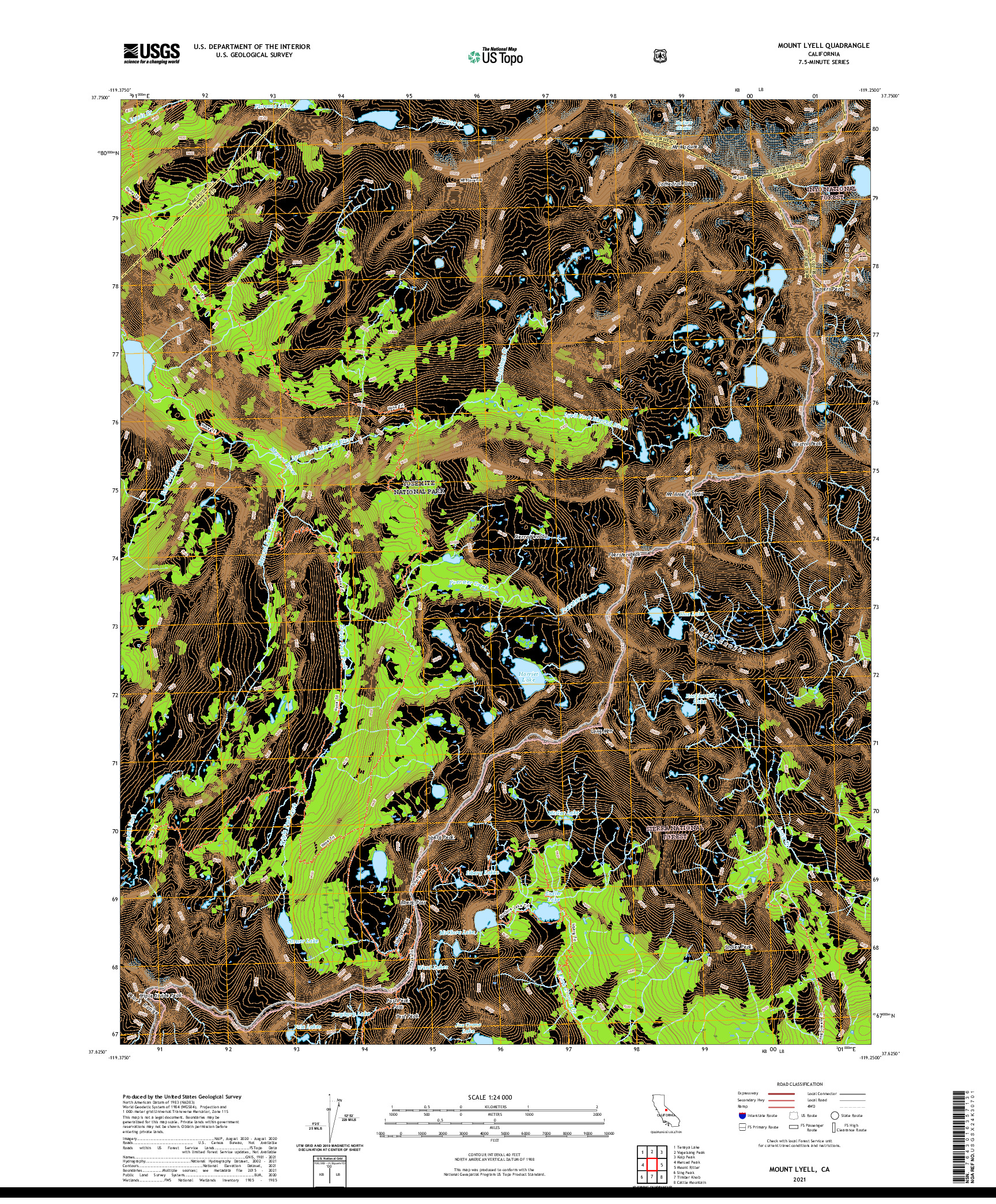 US TOPO 7.5-MINUTE MAP FOR MOUNT LYELL, CA