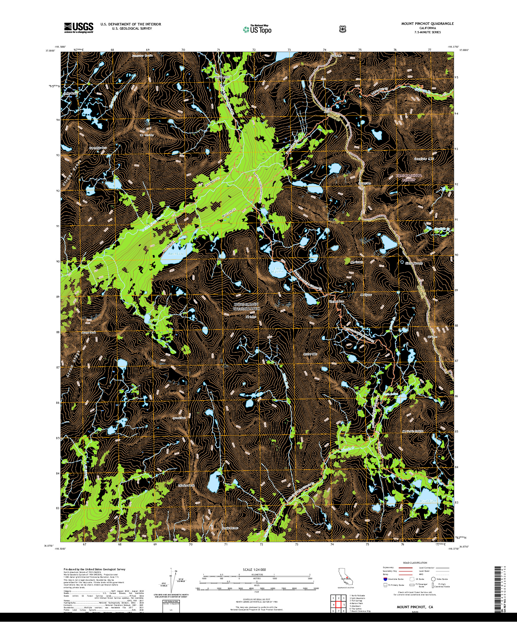 US TOPO 7.5-MINUTE MAP FOR MOUNT PINCHOT, CA