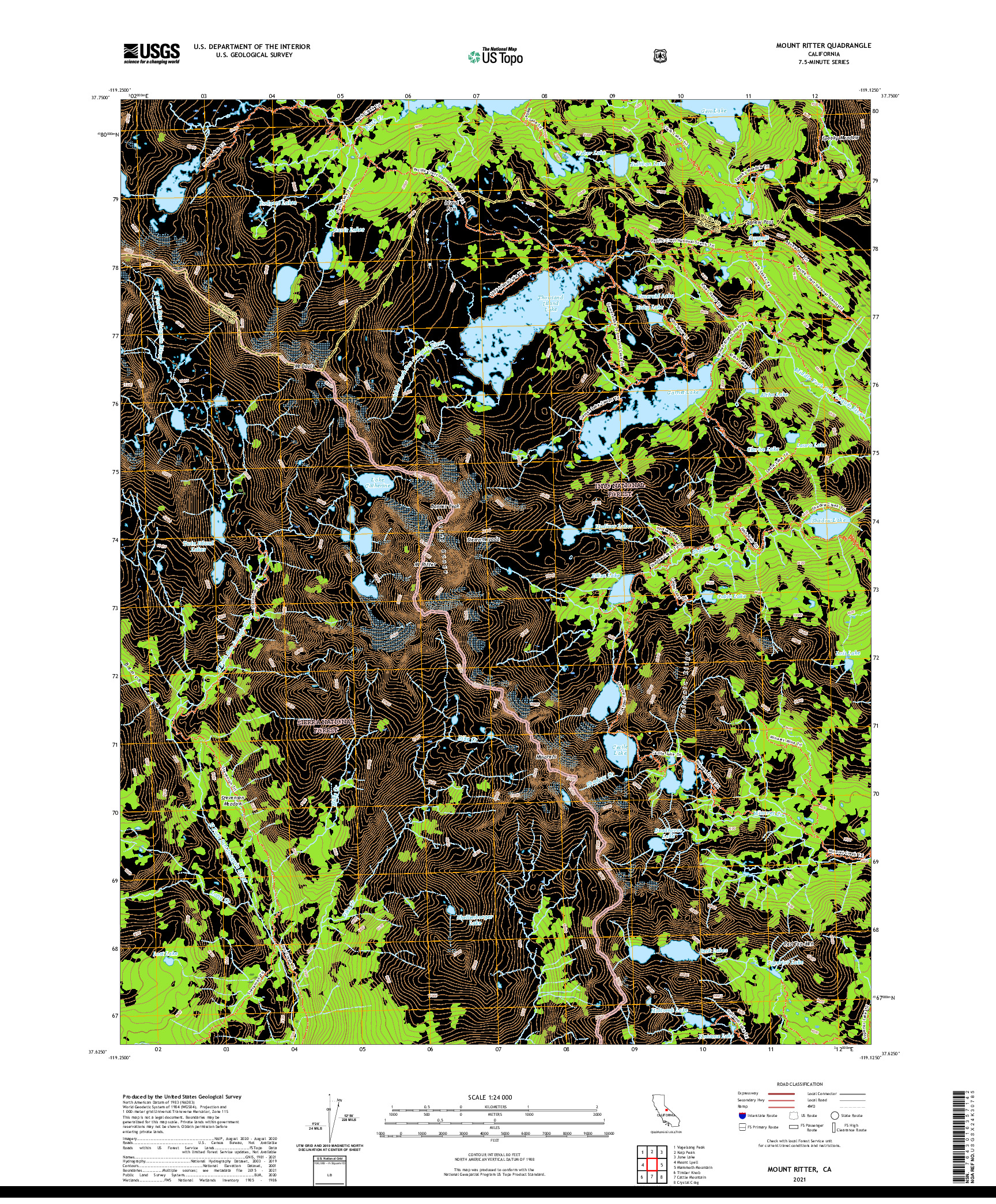 US TOPO 7.5-MINUTE MAP FOR MOUNT RITTER, CA