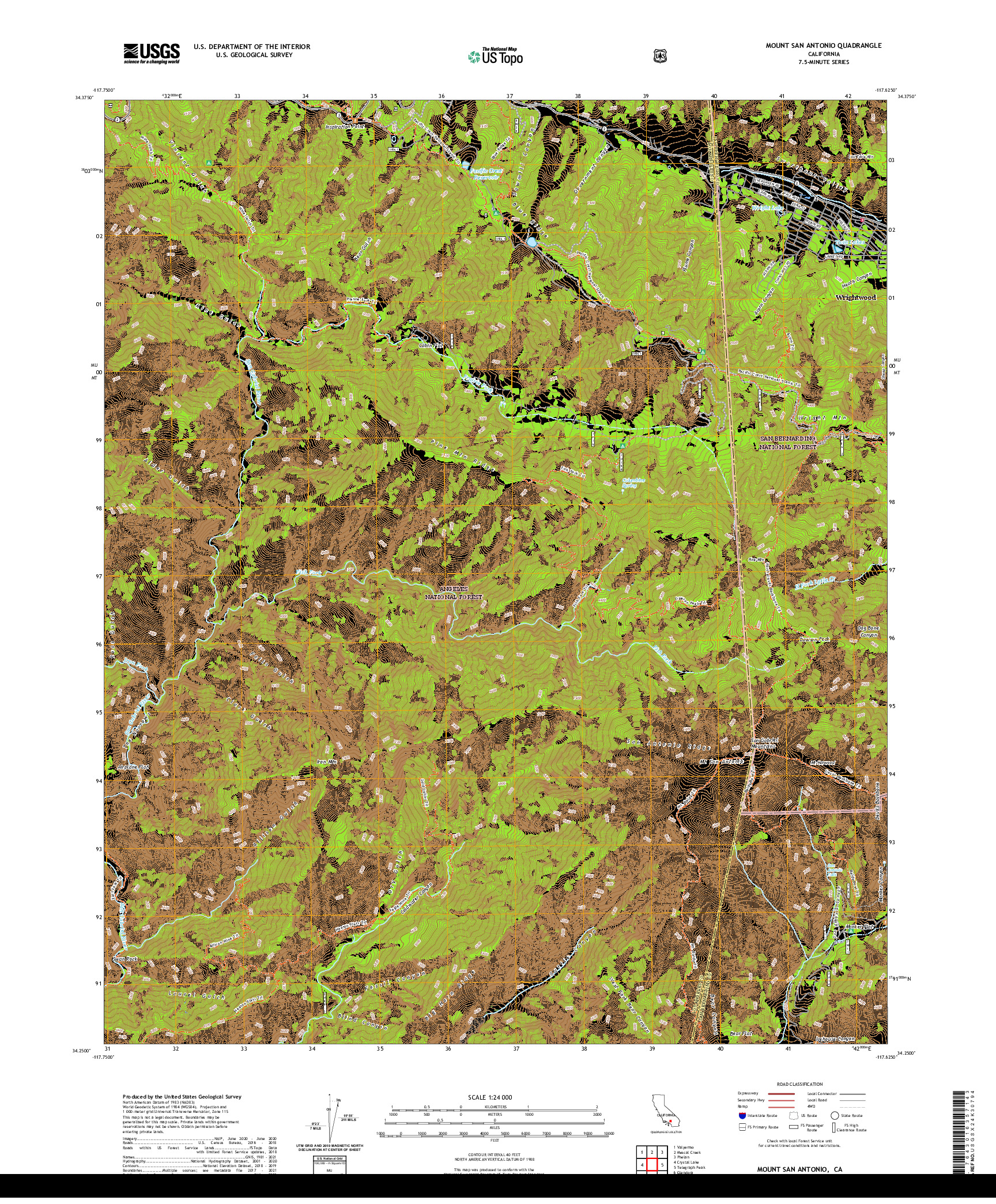 US TOPO 7.5-MINUTE MAP FOR MOUNT SAN ANTONIO, CA