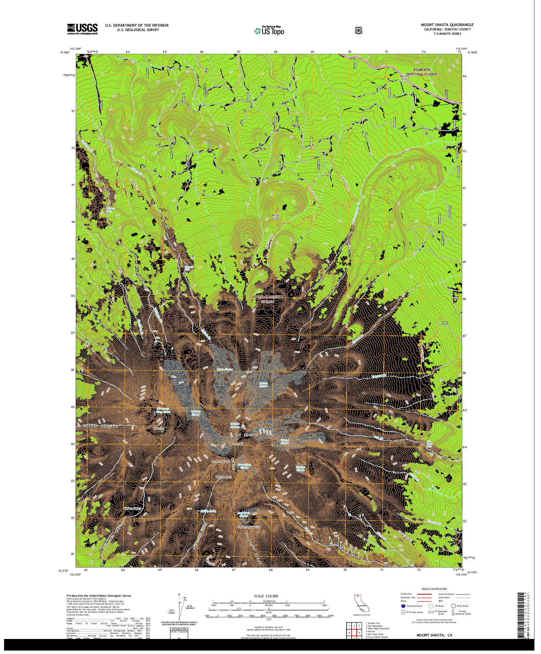US TOPO 7.5-MINUTE MAP FOR MOUNT SHASTA, CA