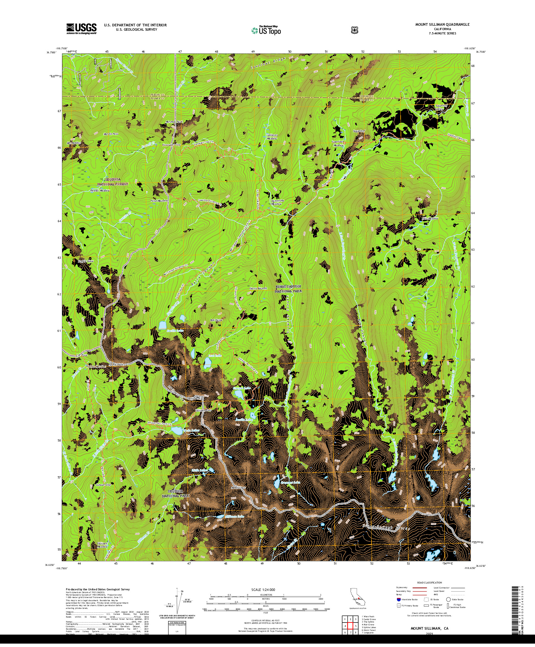 US TOPO 7.5-MINUTE MAP FOR MOUNT SILLIMAN, CA