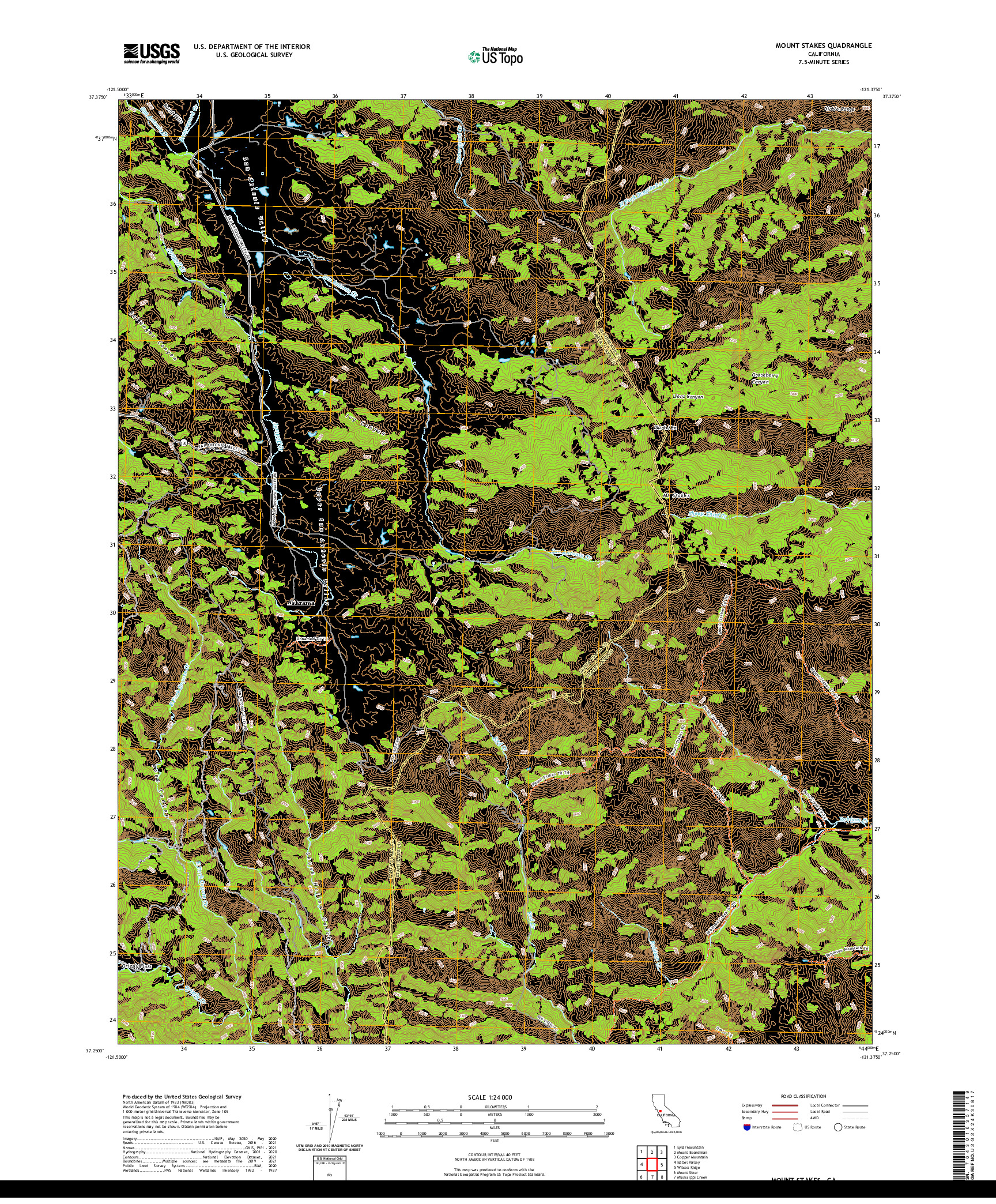 US TOPO 7.5-MINUTE MAP FOR MOUNT STAKES, CA