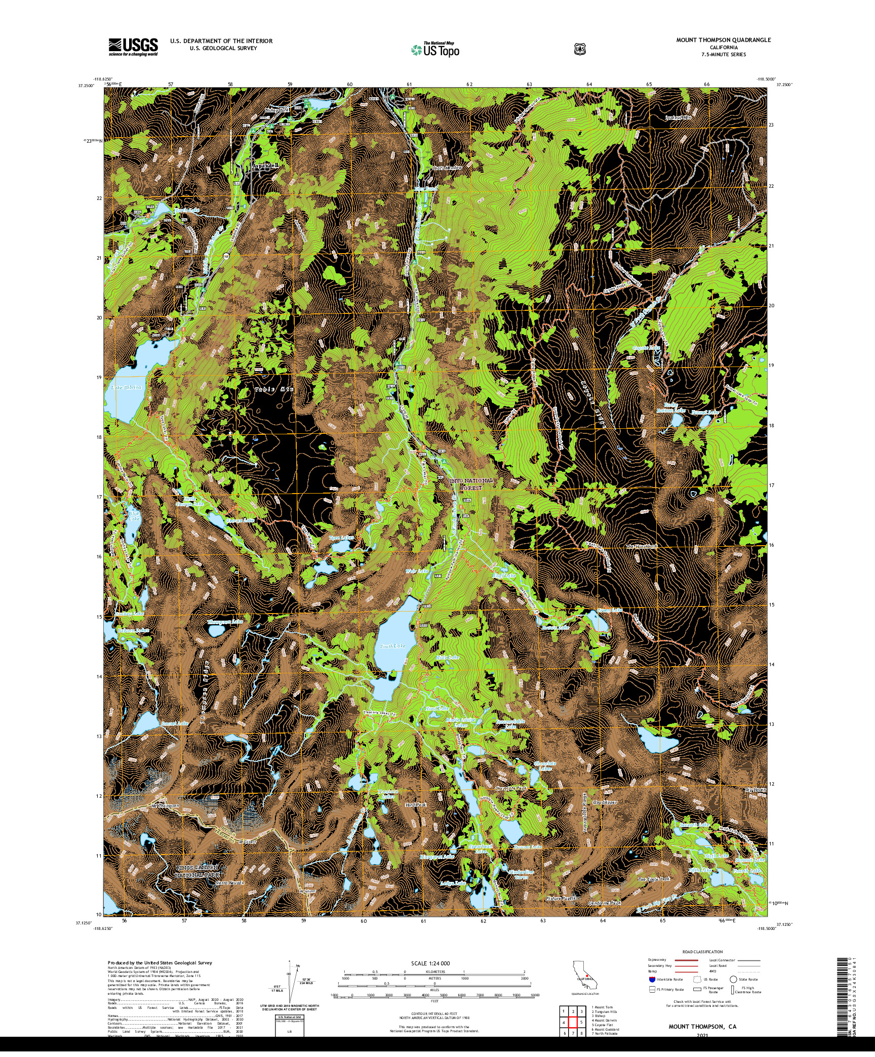 US TOPO 7.5-MINUTE MAP FOR MOUNT THOMPSON, CA