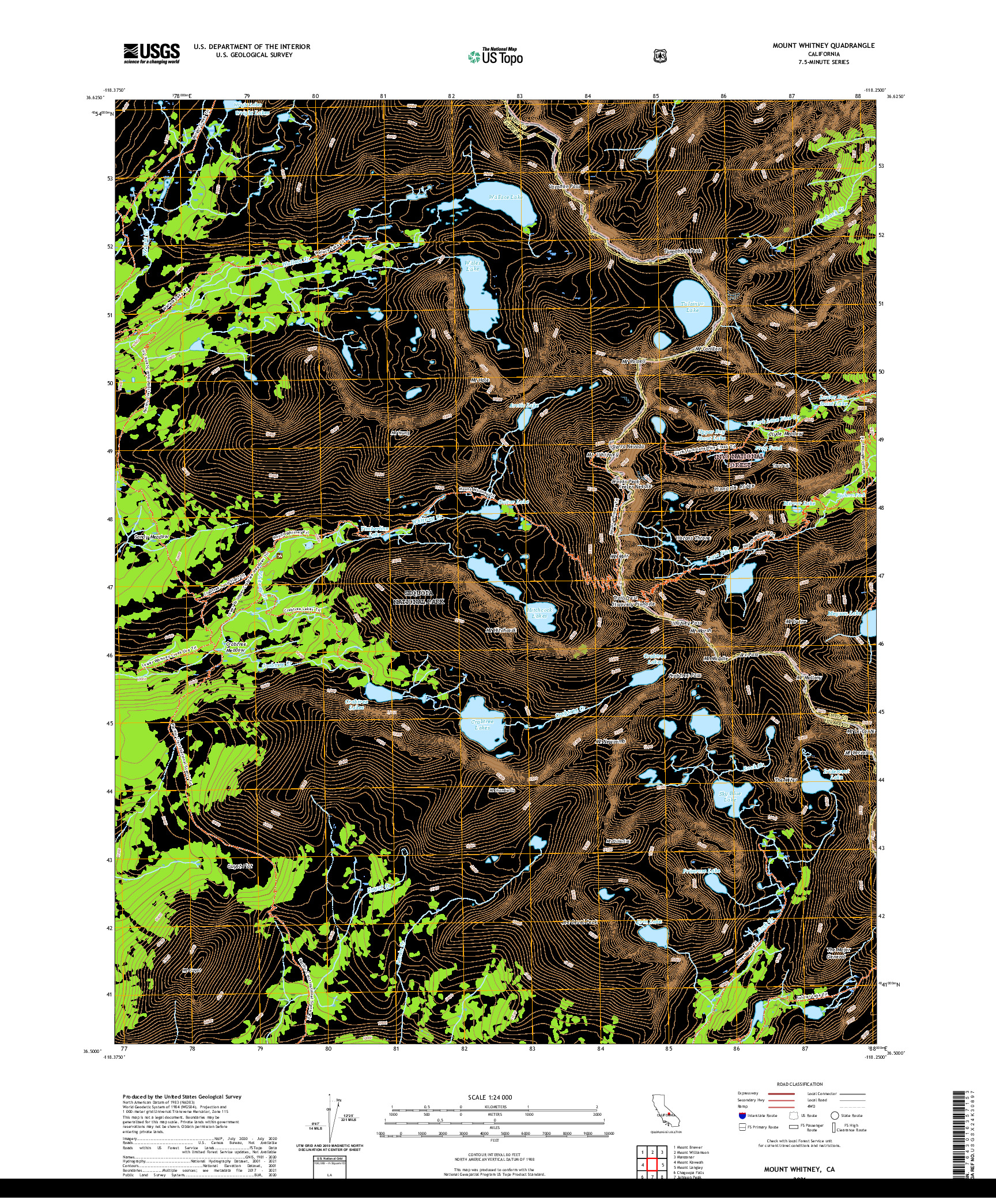 US TOPO 7.5-MINUTE MAP FOR MOUNT WHITNEY, CA