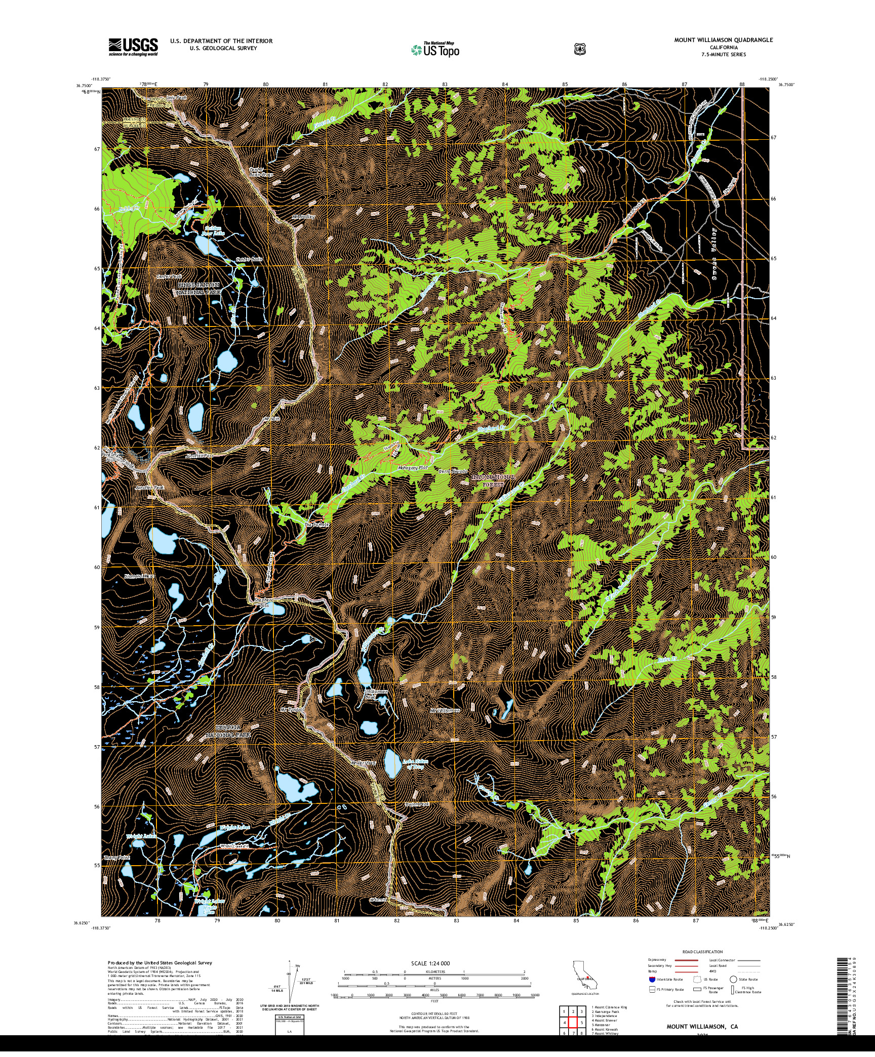 US TOPO 7.5-MINUTE MAP FOR MOUNT WILLIAMSON, CA