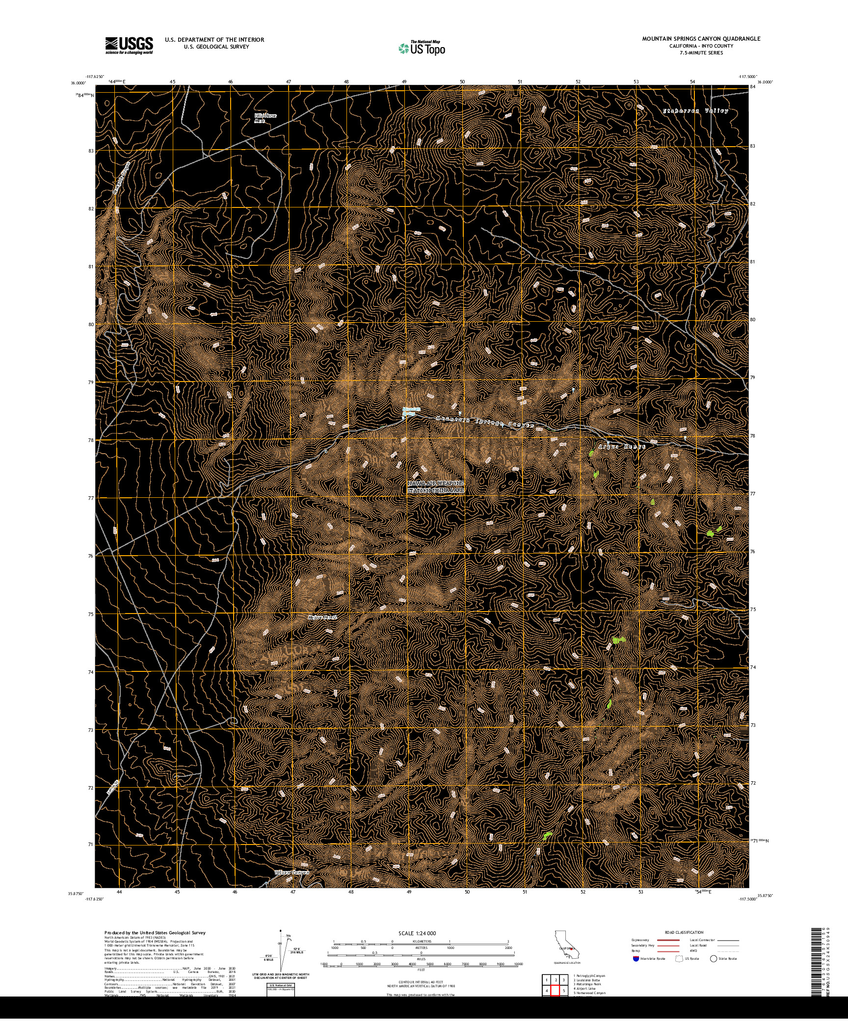 US TOPO 7.5-MINUTE MAP FOR MOUNTAIN SPRINGS CANYON, CA