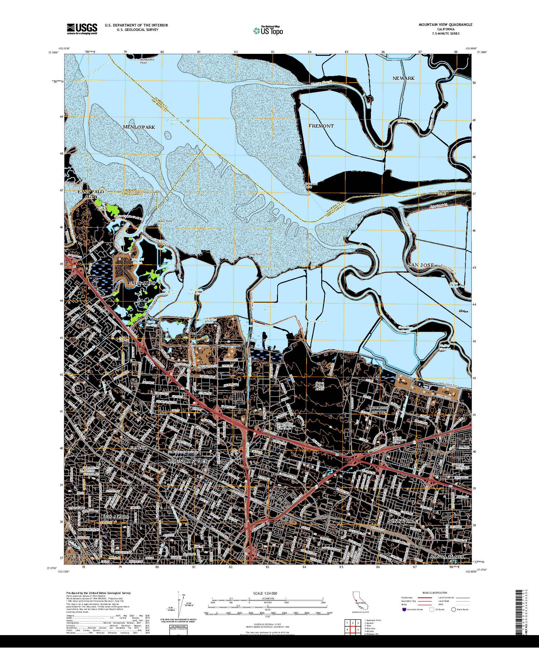 US TOPO 7.5-MINUTE MAP FOR MOUNTAIN VIEW, CA