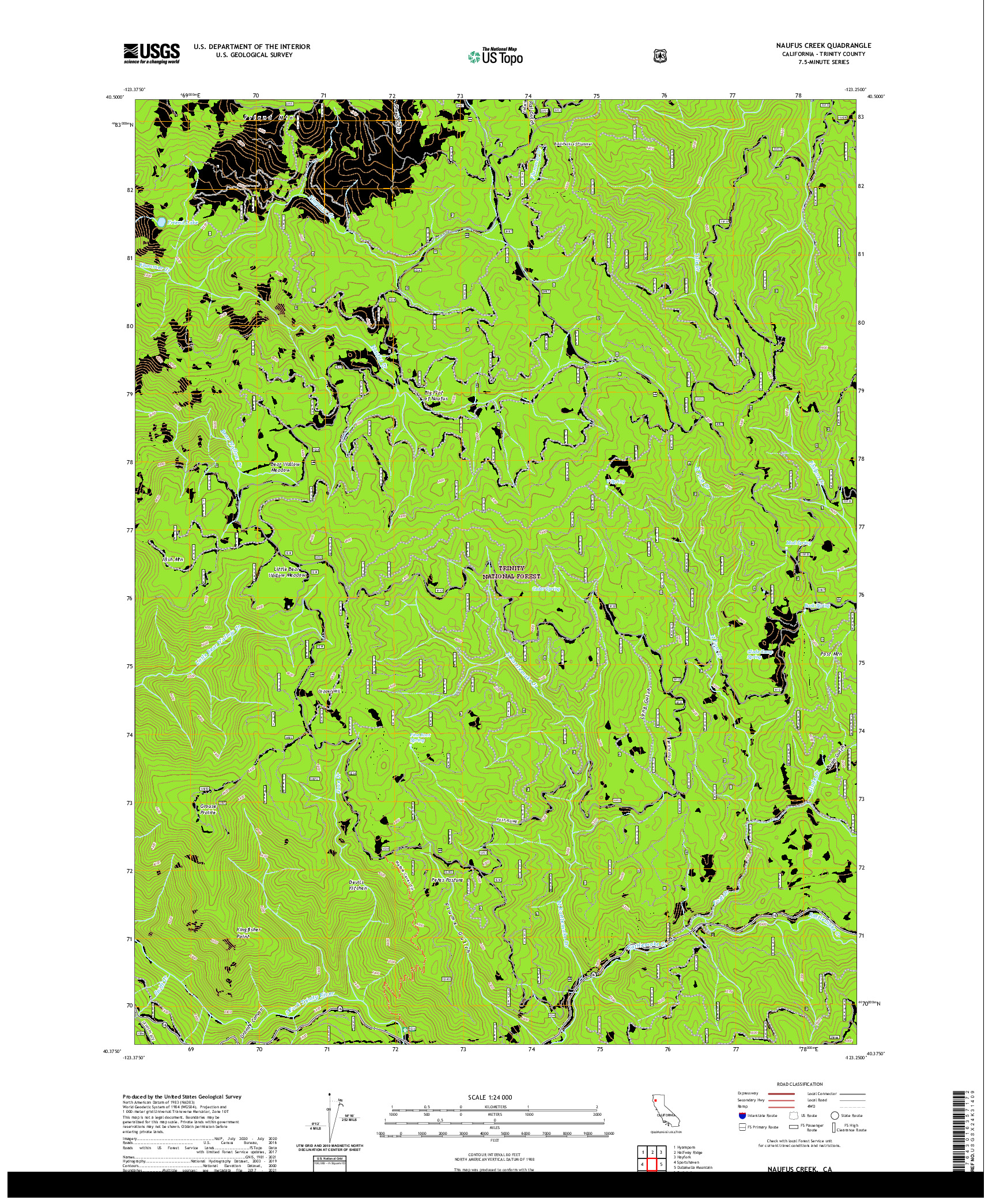 US TOPO 7.5-MINUTE MAP FOR NAUFUS CREEK, CA