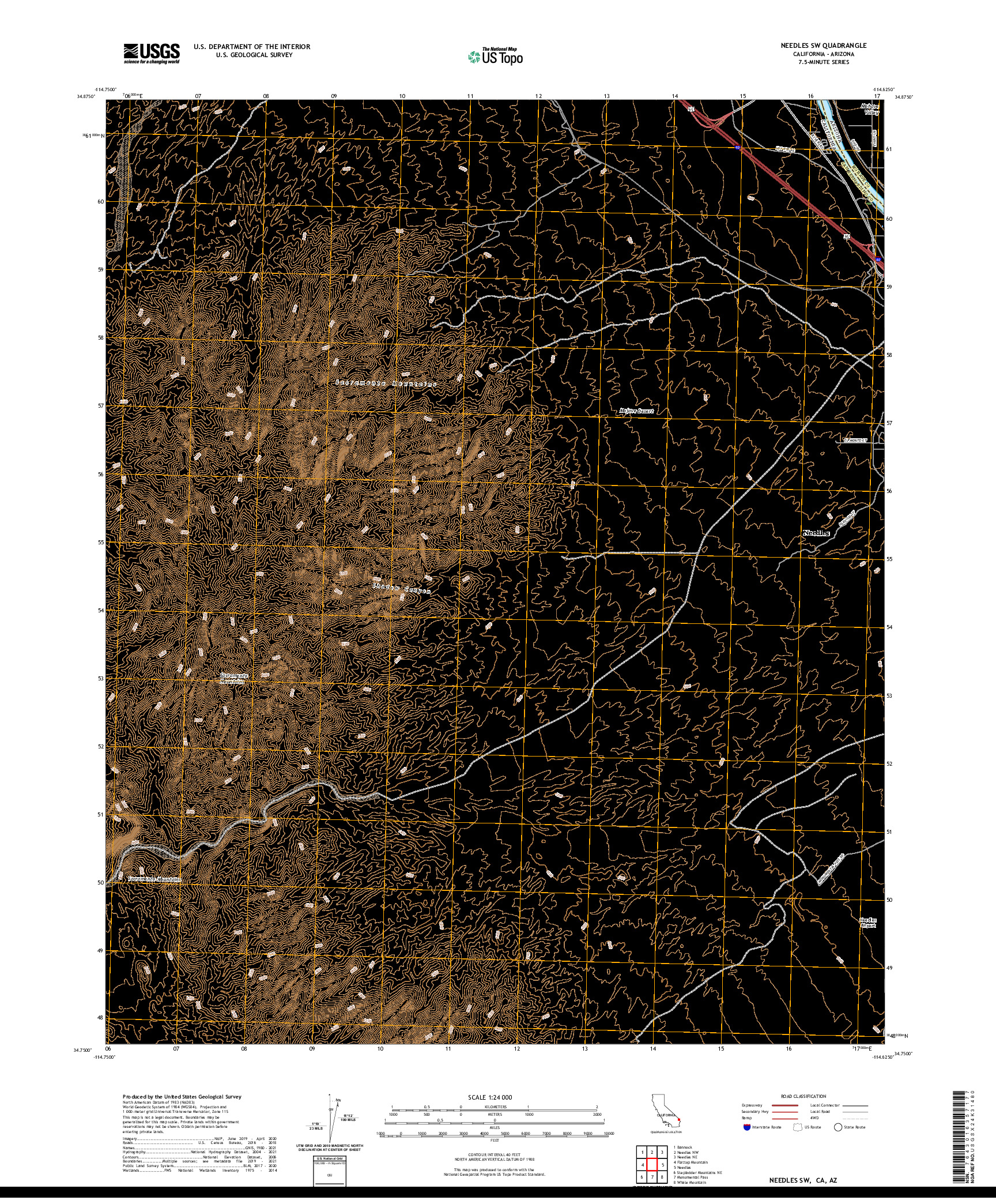 US TOPO 7.5-MINUTE MAP FOR NEEDLES SW, CA,AZ