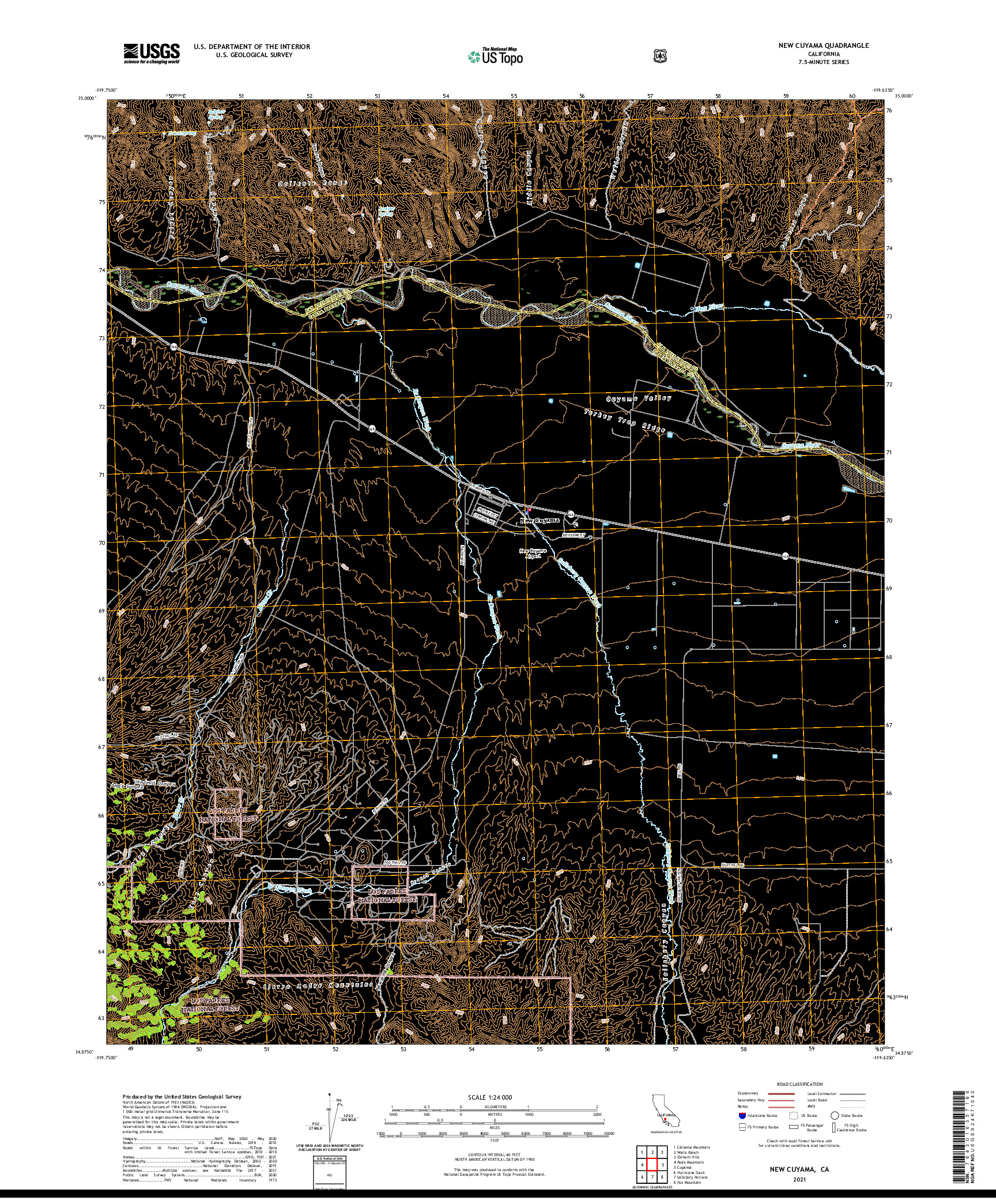 US TOPO 7.5-MINUTE MAP FOR NEW CUYAMA, CA