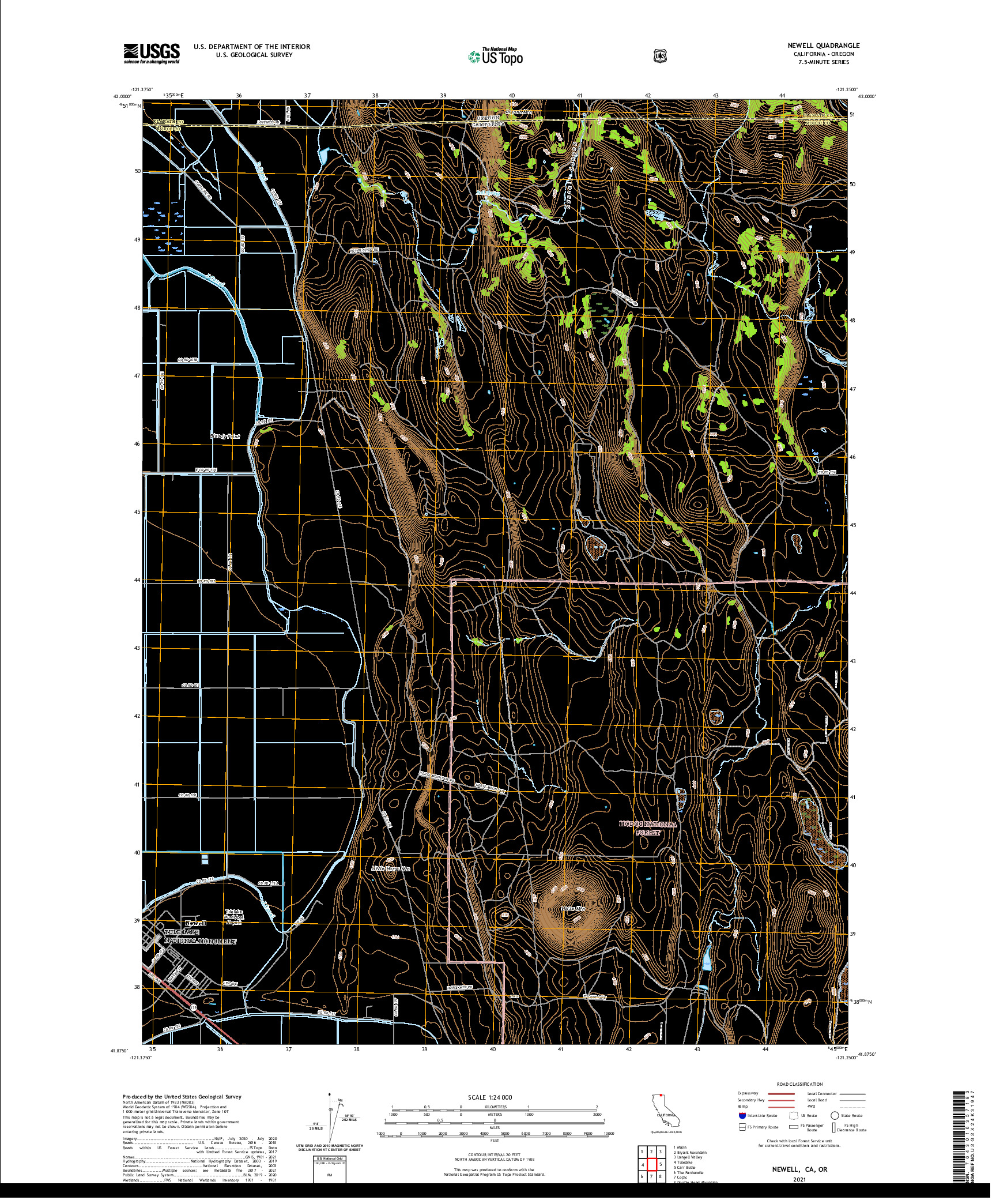 US TOPO 7.5-MINUTE MAP FOR NEWELL, CA,OR