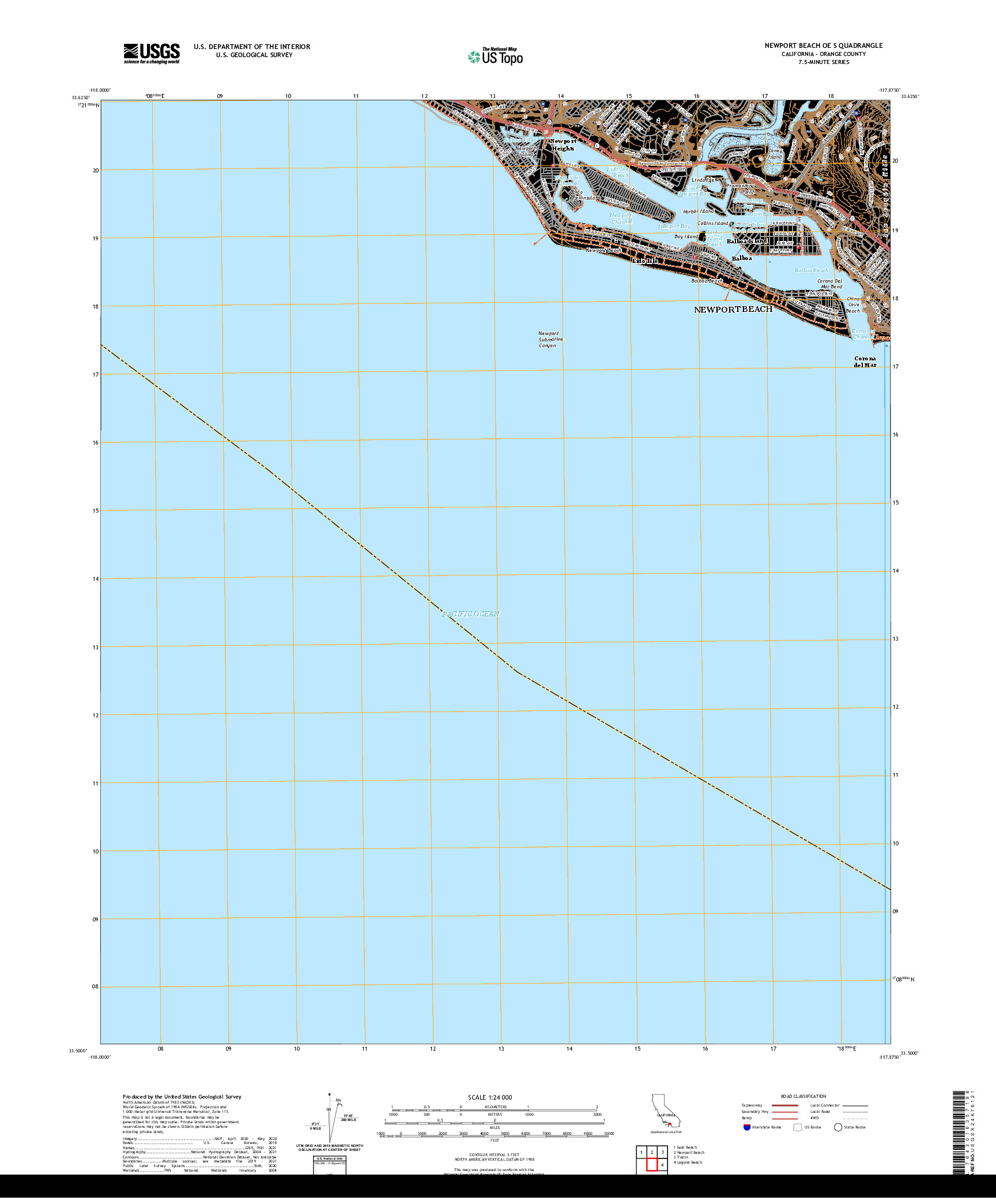 US TOPO 7.5-MINUTE MAP FOR NEWPORT BEACH OE S, CA
