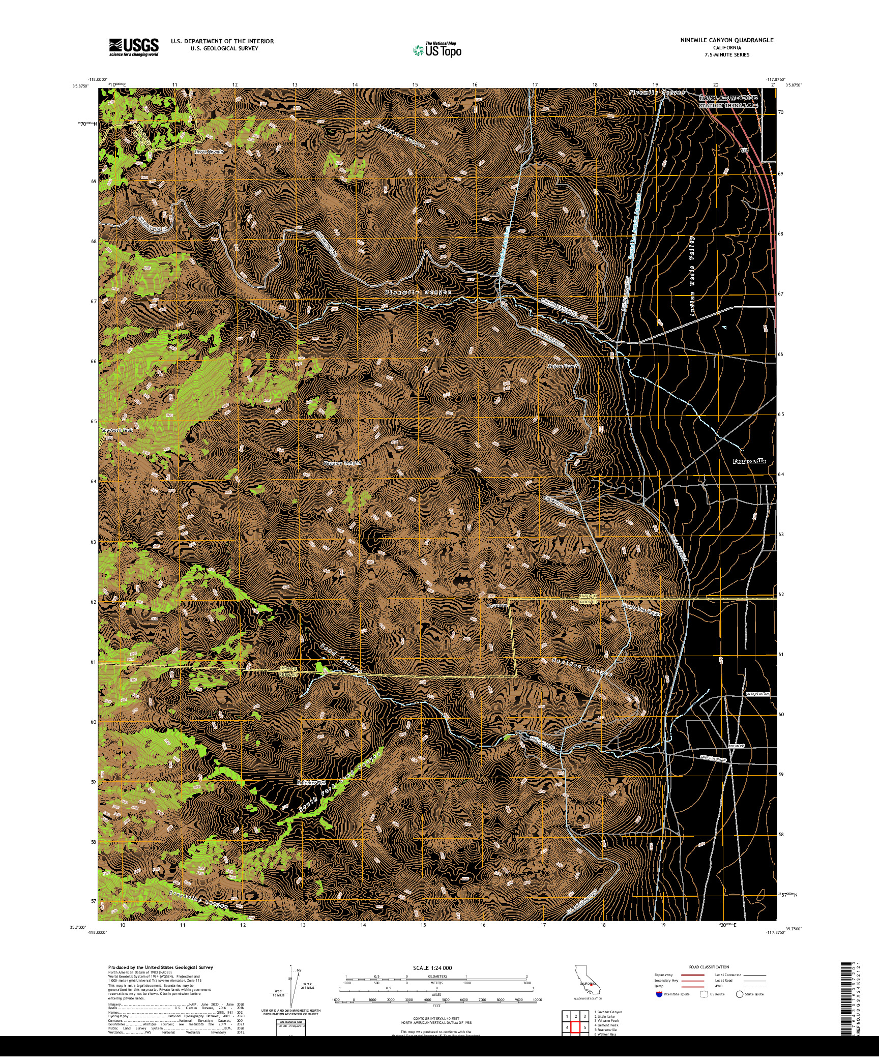 US TOPO 7.5-MINUTE MAP FOR NINEMILE CANYON, CA