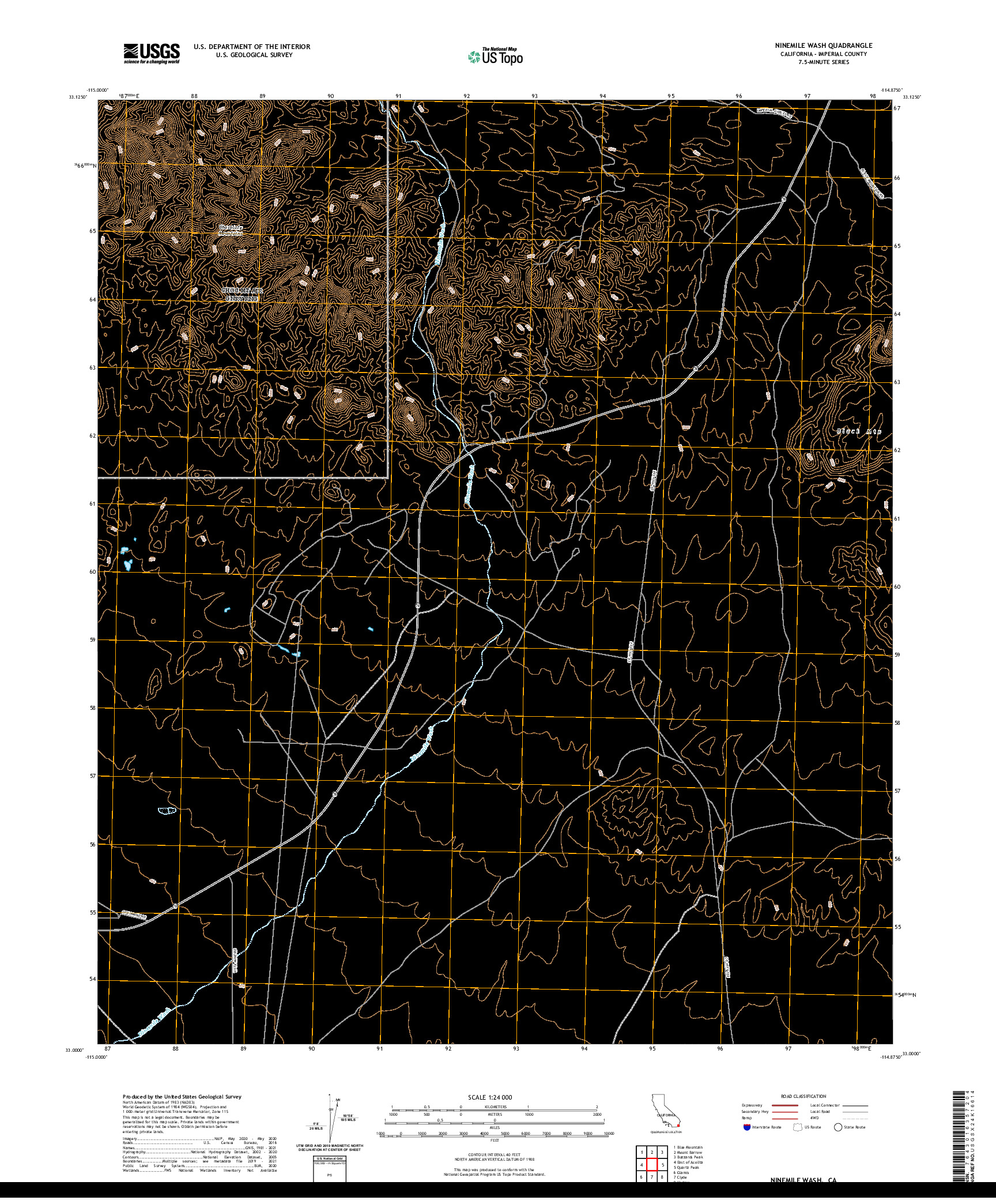 US TOPO 7.5-MINUTE MAP FOR NINEMILE WASH, CA