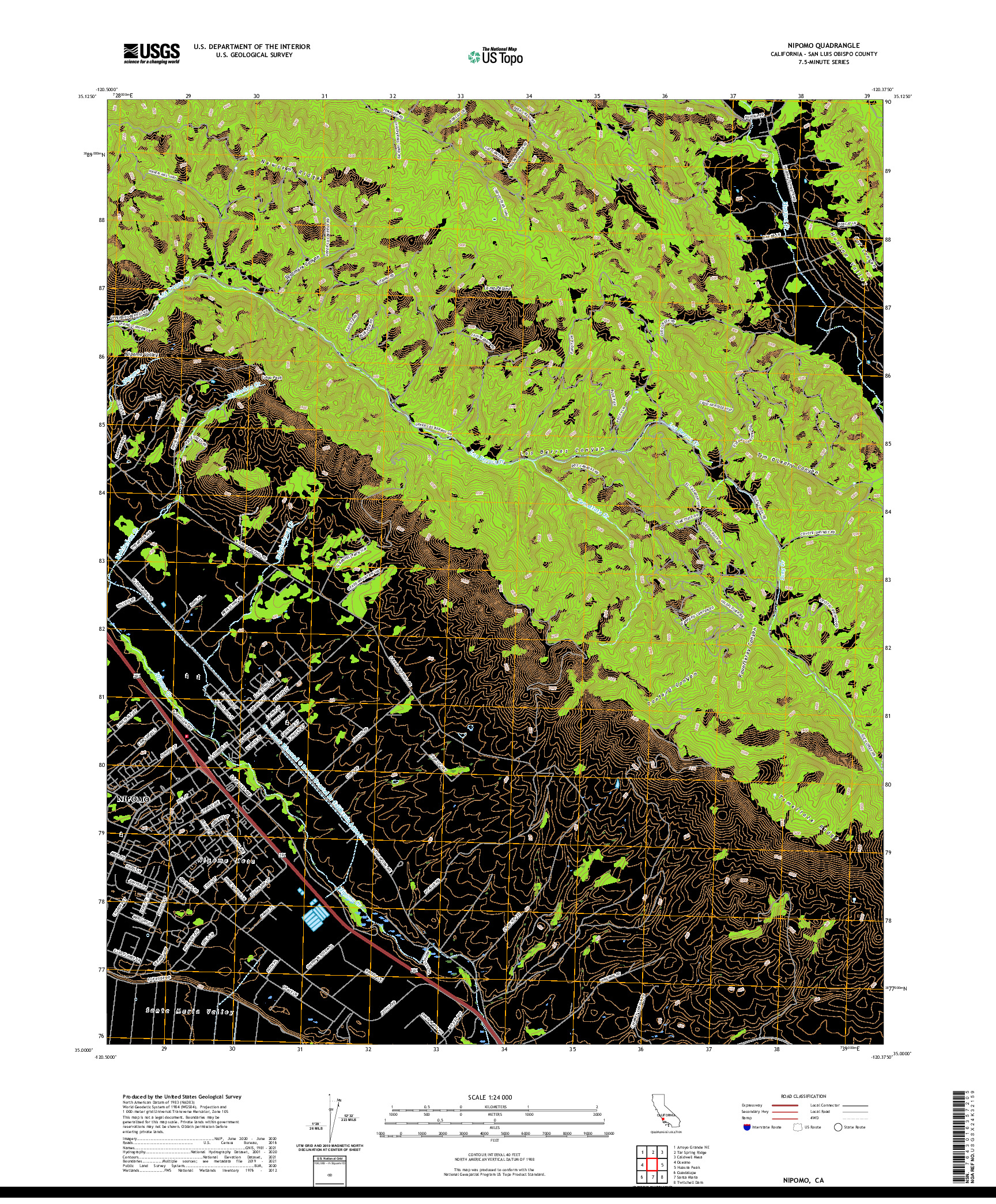 US TOPO 7.5-MINUTE MAP FOR NIPOMO, CA