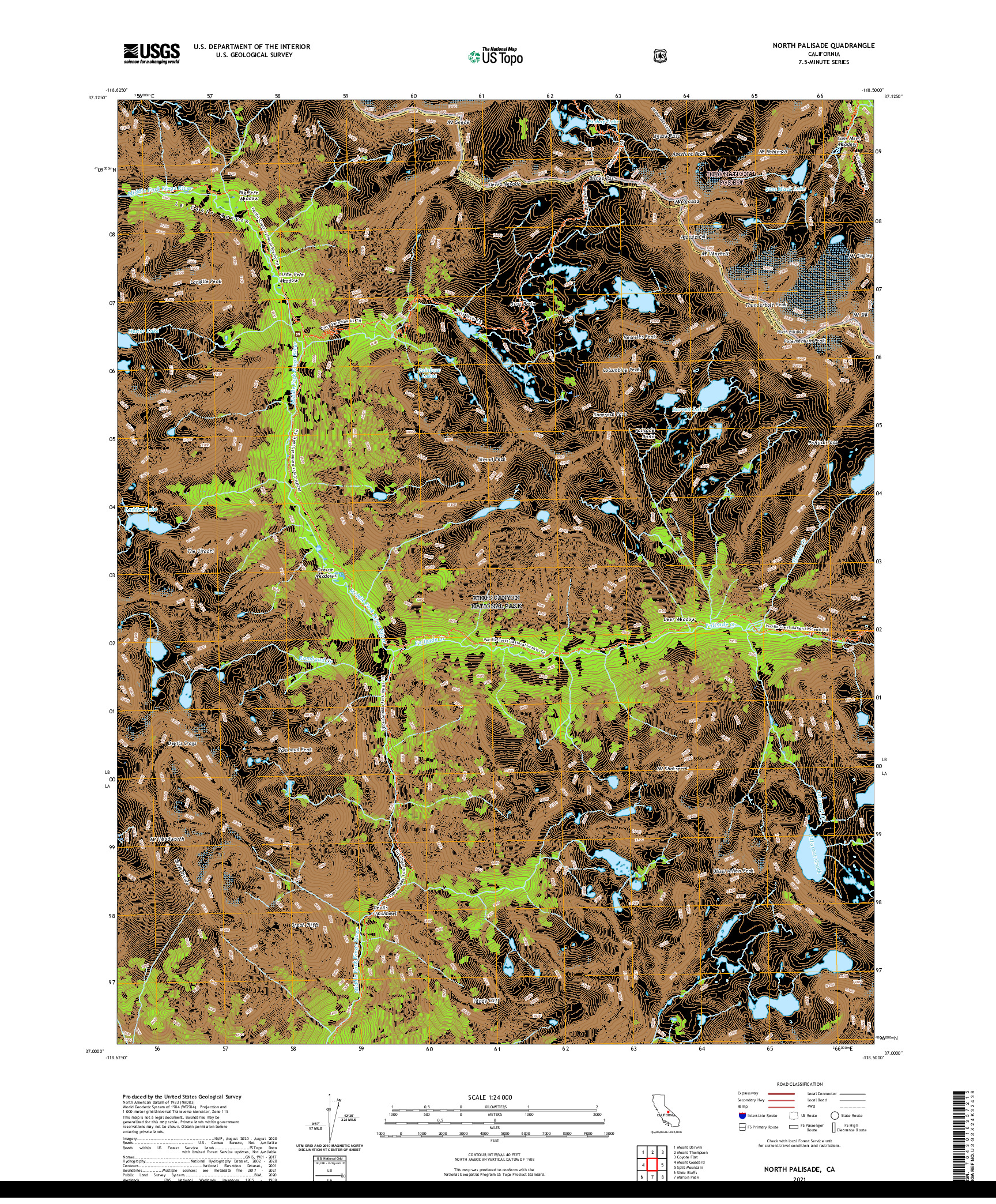 US TOPO 7.5-MINUTE MAP FOR NORTH PALISADE, CA