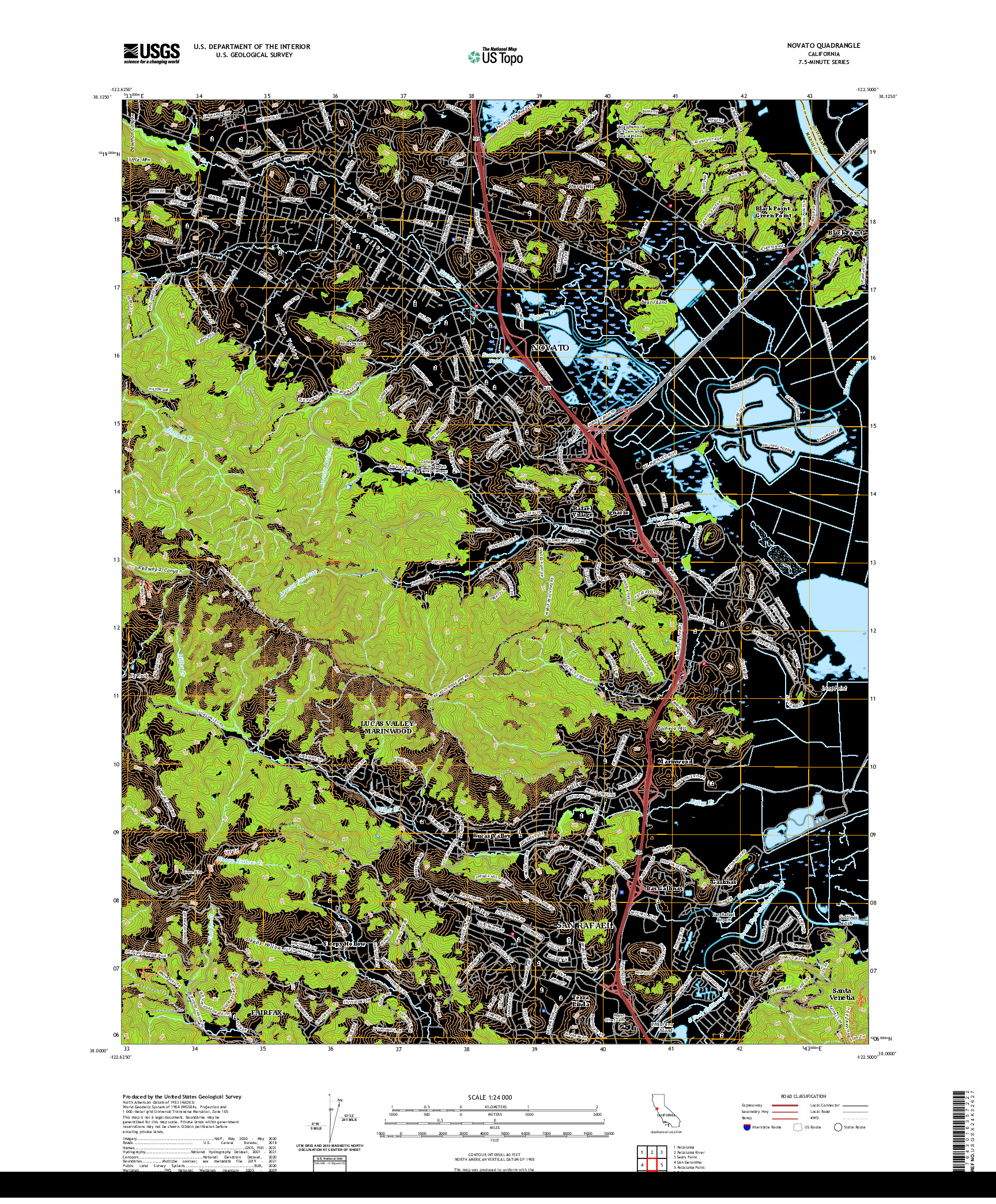 US TOPO 7.5-MINUTE MAP FOR NOVATO, CA