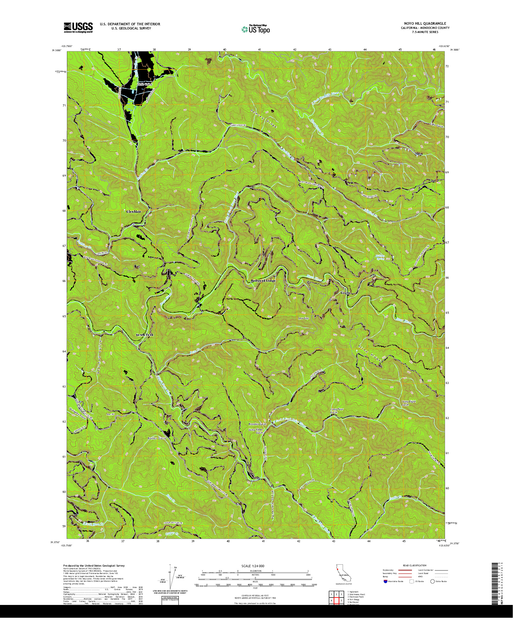 US TOPO 7.5-MINUTE MAP FOR NOYO HILL, CA