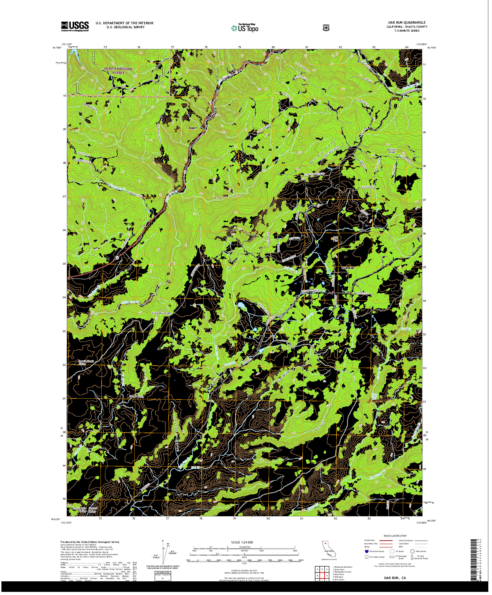 US TOPO 7.5-MINUTE MAP FOR OAK RUN, CA