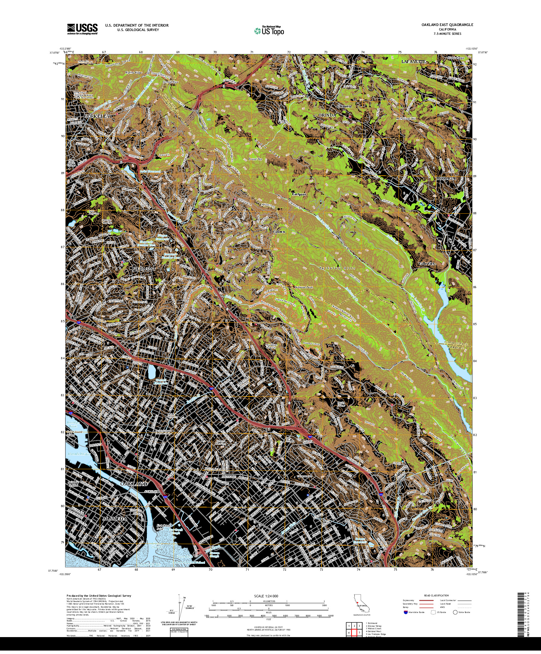 US TOPO 7.5-MINUTE MAP FOR OAKLAND EAST, CA