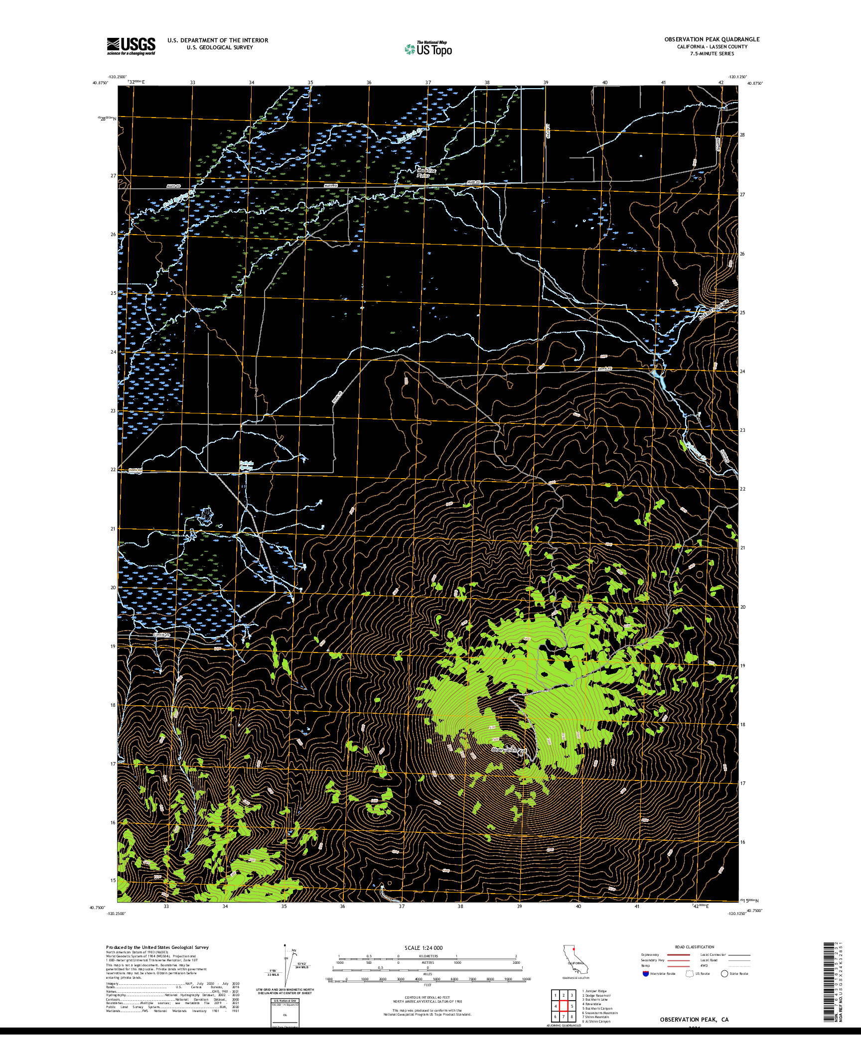 US TOPO 7.5-MINUTE MAP FOR OBSERVATION PEAK, CA