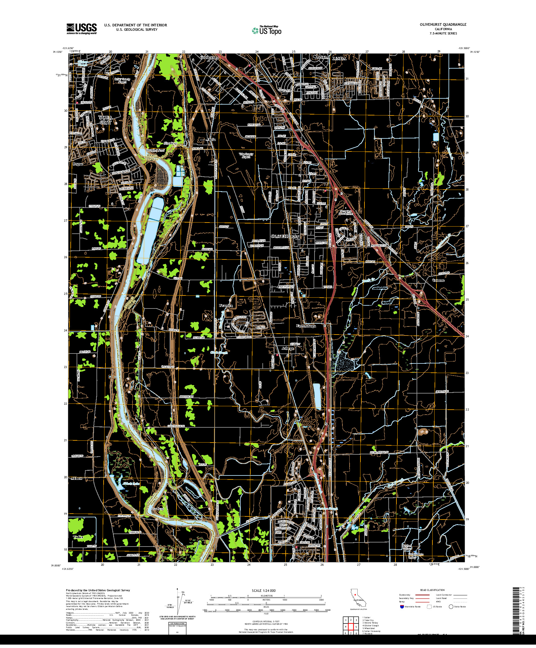 US TOPO 7.5-MINUTE MAP FOR OLIVEHURST, CA