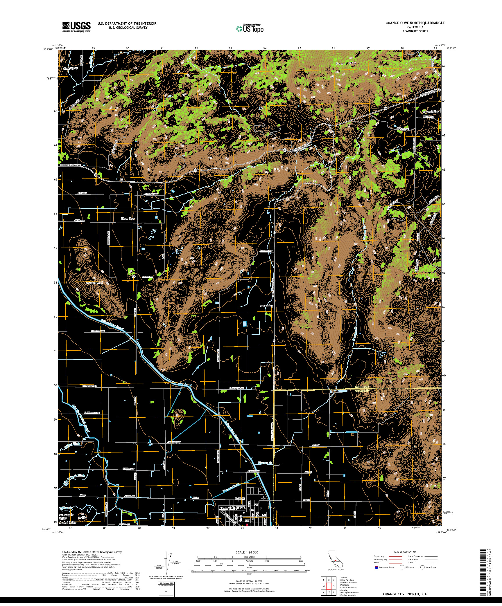 US TOPO 7.5-MINUTE MAP FOR ORANGE COVE NORTH, CA