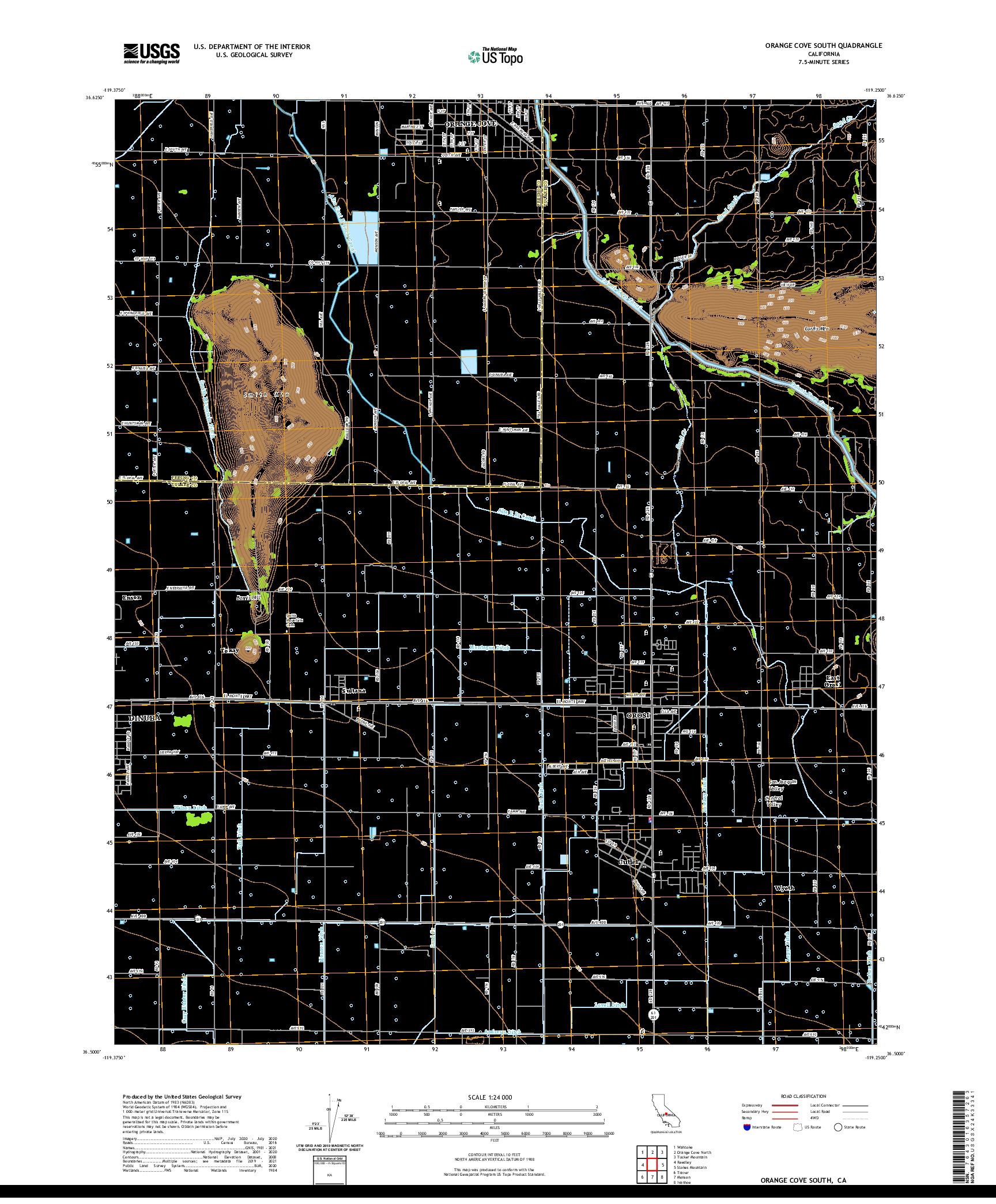 US TOPO 7.5-MINUTE MAP FOR ORANGE COVE SOUTH, CA