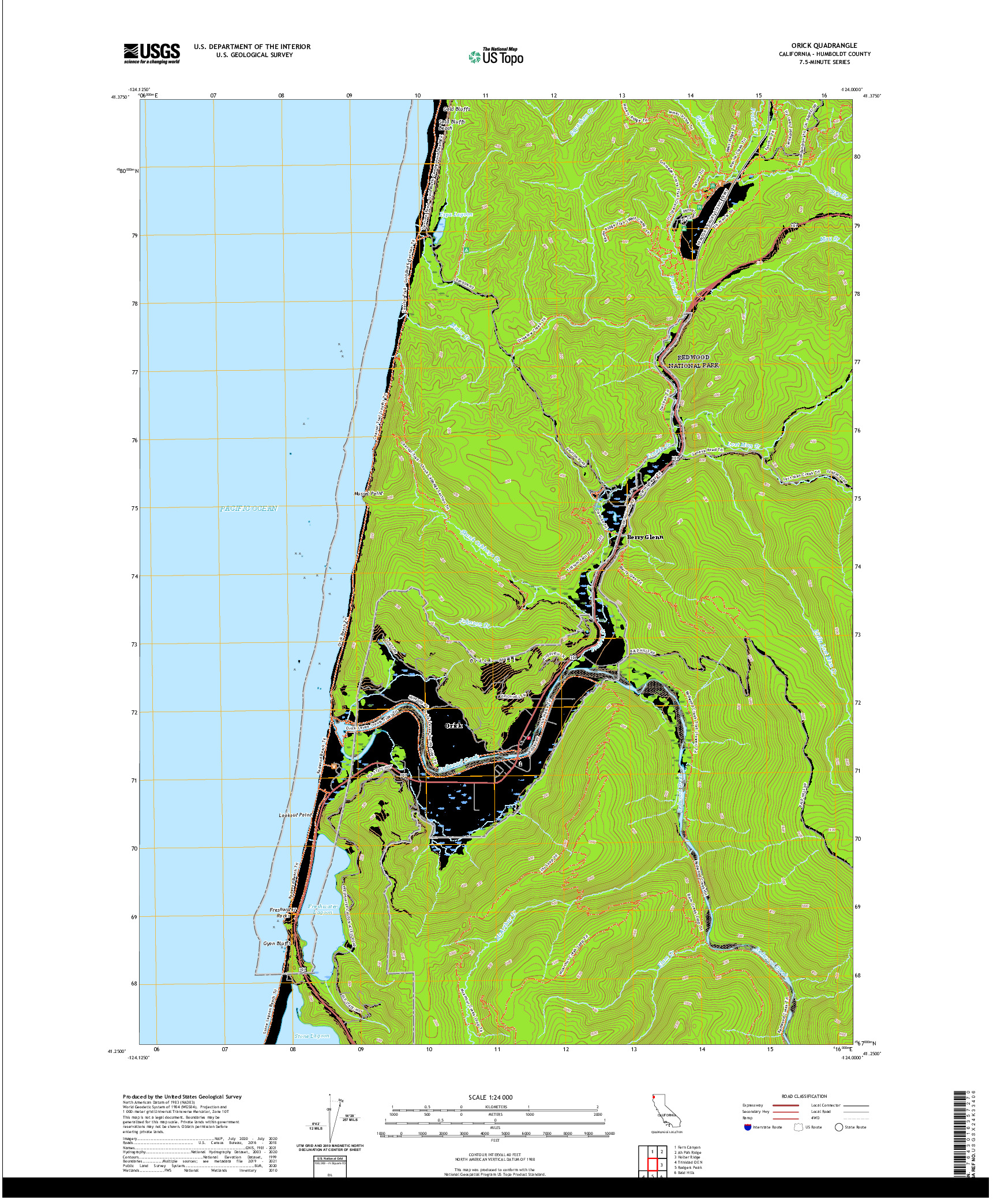 US TOPO 7.5-MINUTE MAP FOR ORICK, CA