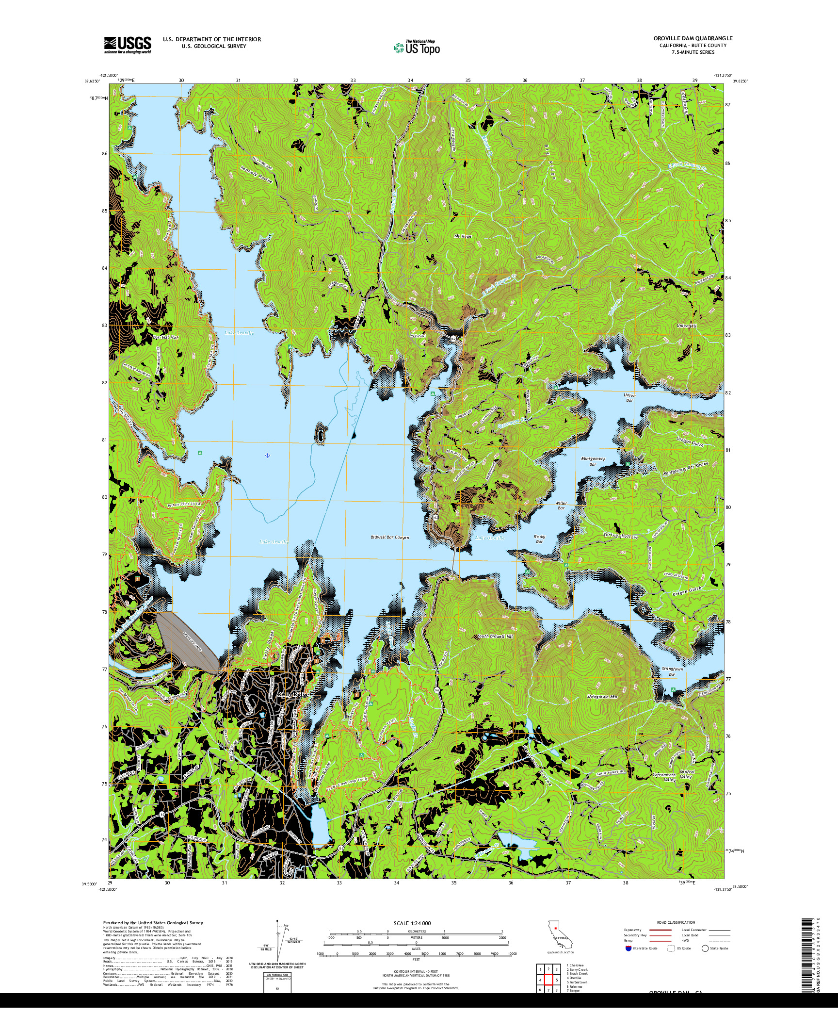 US TOPO 7.5-MINUTE MAP FOR OROVILLE DAM, CA