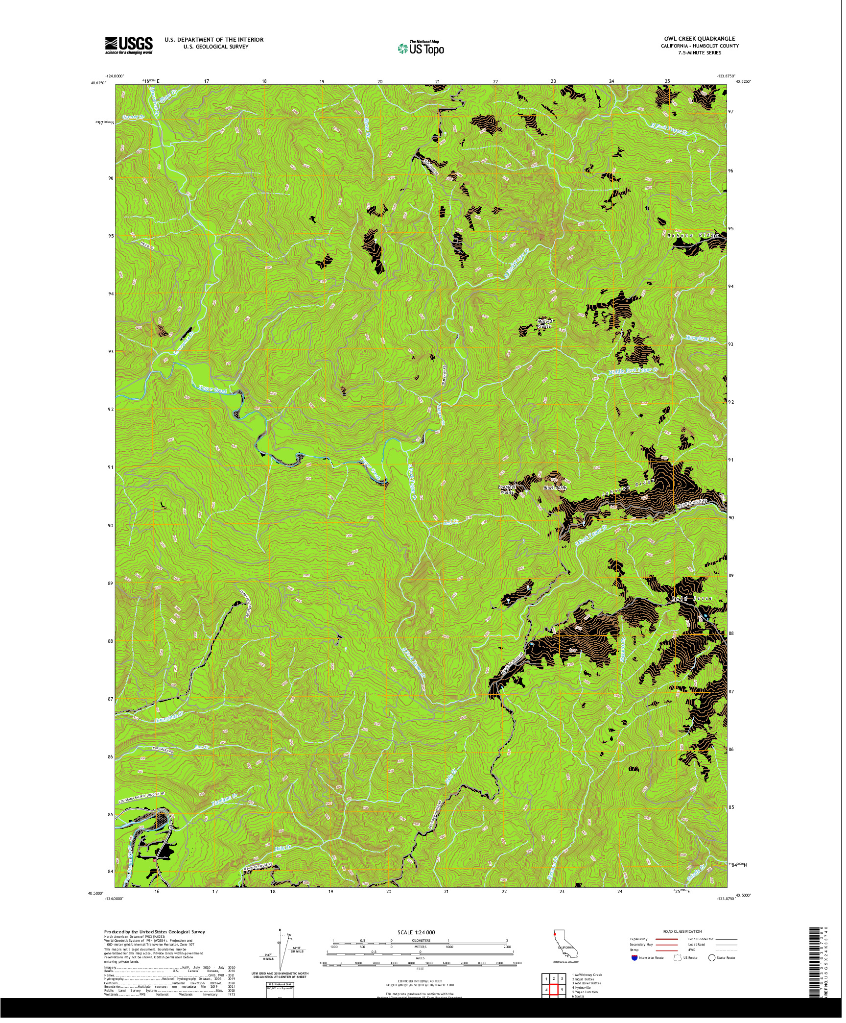 US TOPO 7.5-MINUTE MAP FOR OWL CREEK, CA