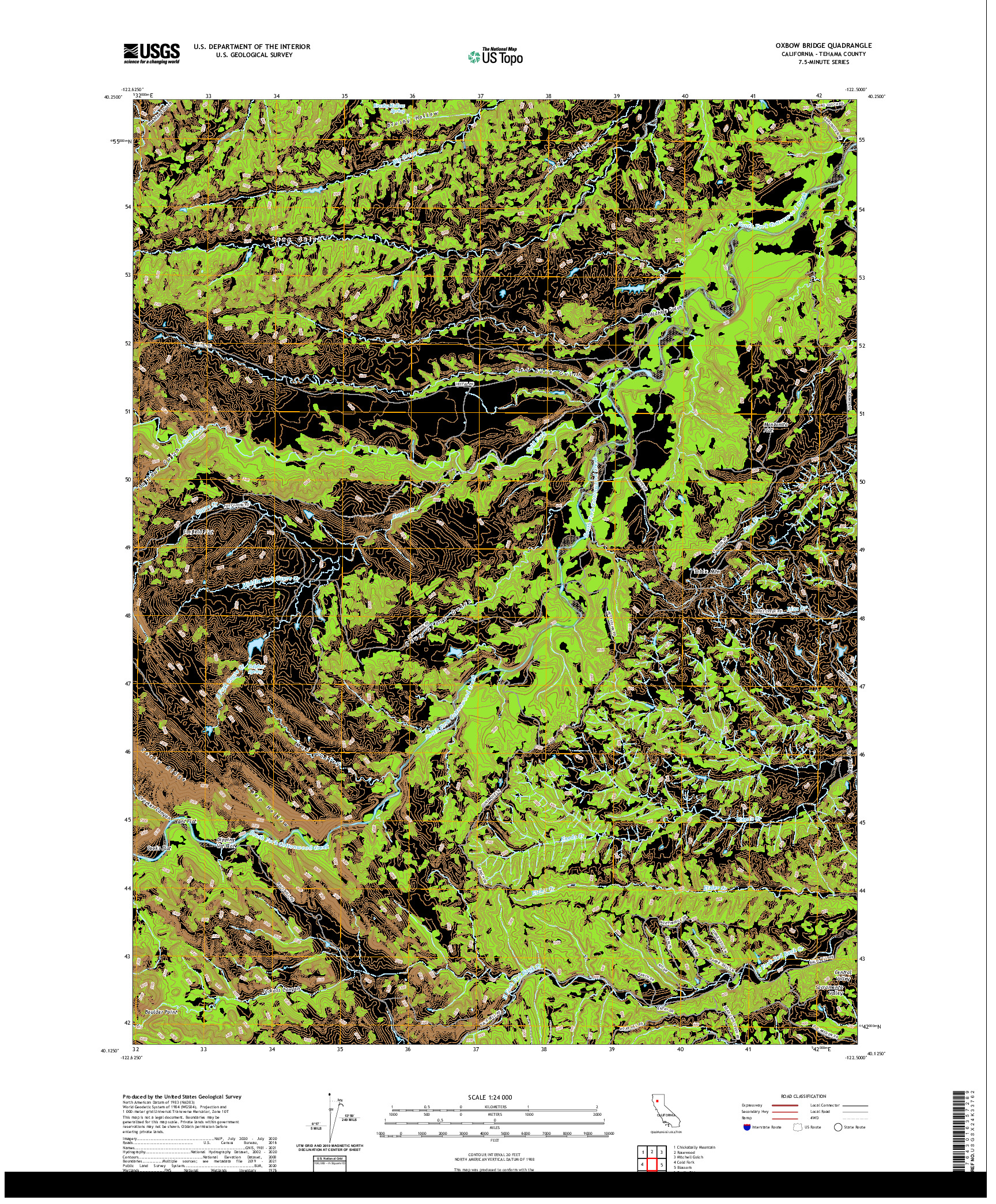 US TOPO 7.5-MINUTE MAP FOR OXBOW BRIDGE, CA