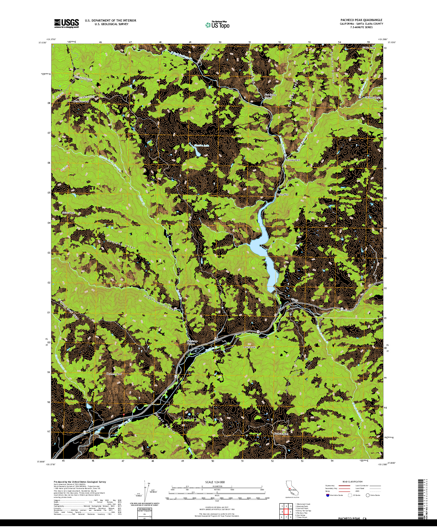 US TOPO 7.5-MINUTE MAP FOR PACHECO PEAK, CA