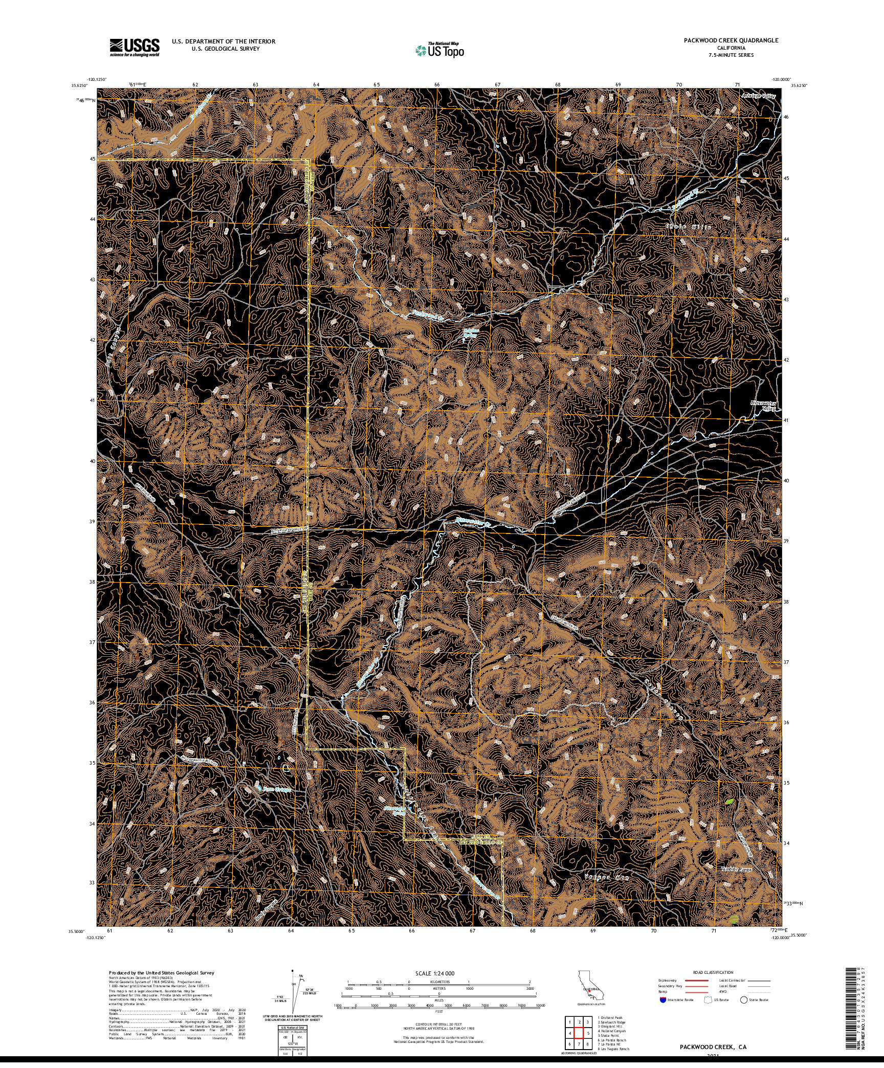 US TOPO 7.5-MINUTE MAP FOR PACKWOOD CREEK, CA